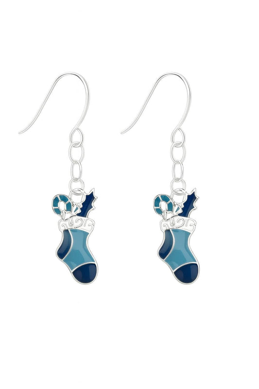 Blue Christmas Stocking Earrings & Necklace Set | Holiday Jewelry Gift for Her | Festive Winter Accessory | Bad Apple Designs