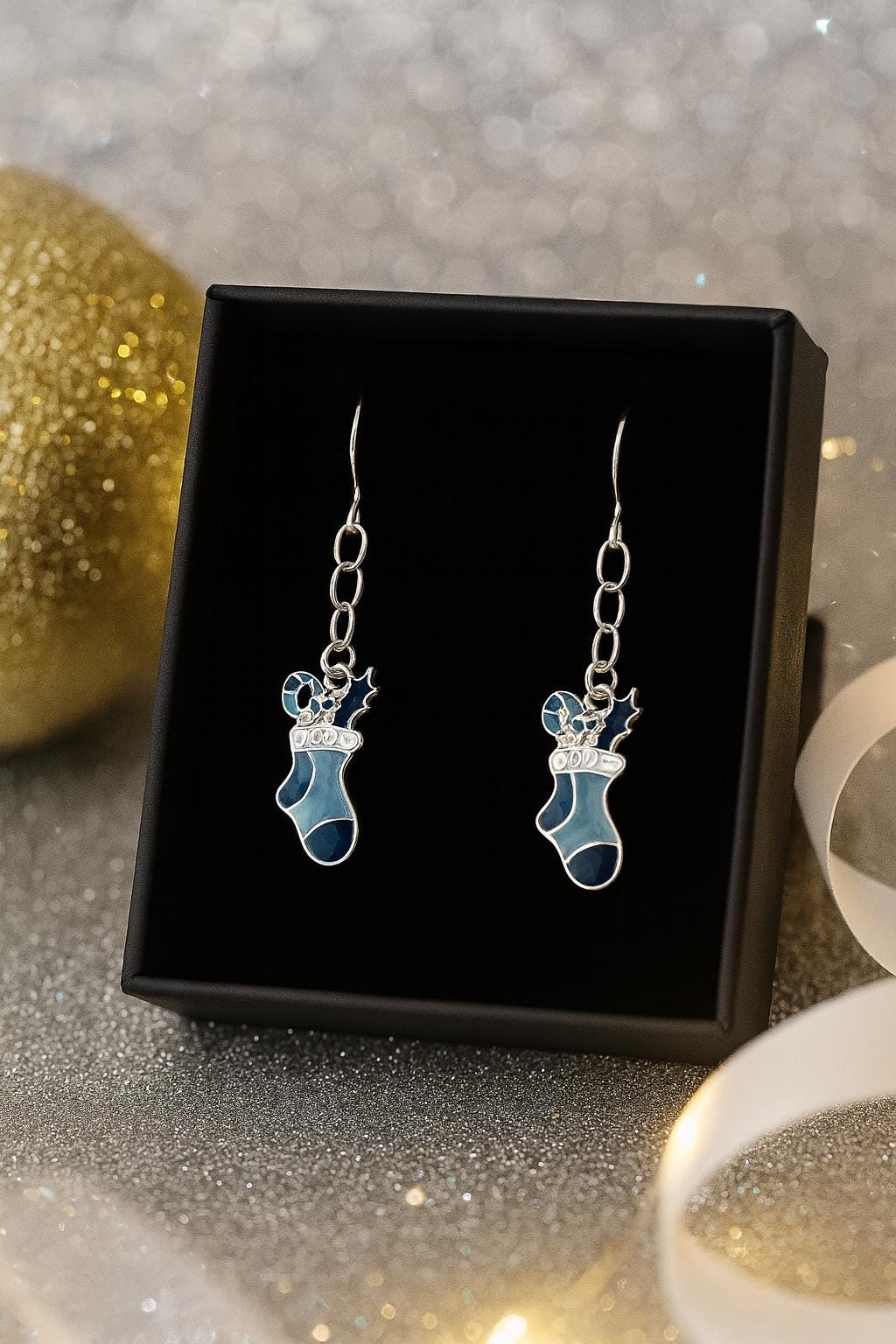Blue Christmas Stocking Earrings & Necklace Set | Holiday Jewelry Gift for Her | Festive Winter Accessory | Bad Apple Designs