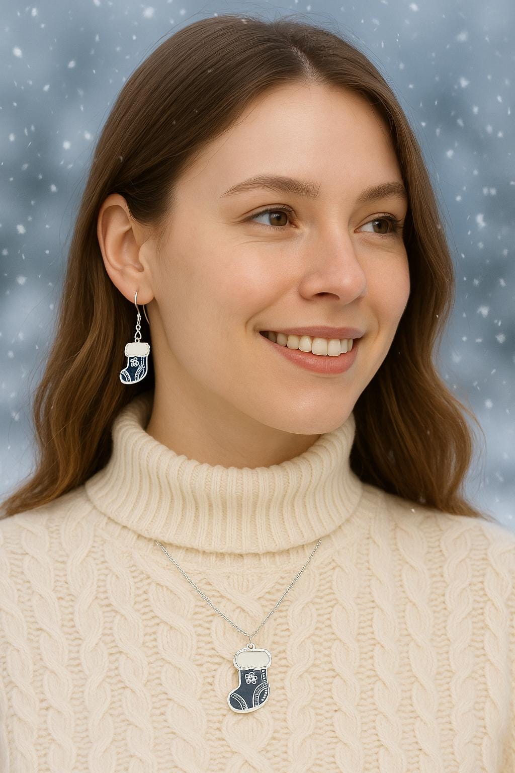 Blue Christmas Stocking Earrings & Necklace Set | Holiday Jewelry Gift for Her | Festive Winter Accessory | Snow Day Jewelry