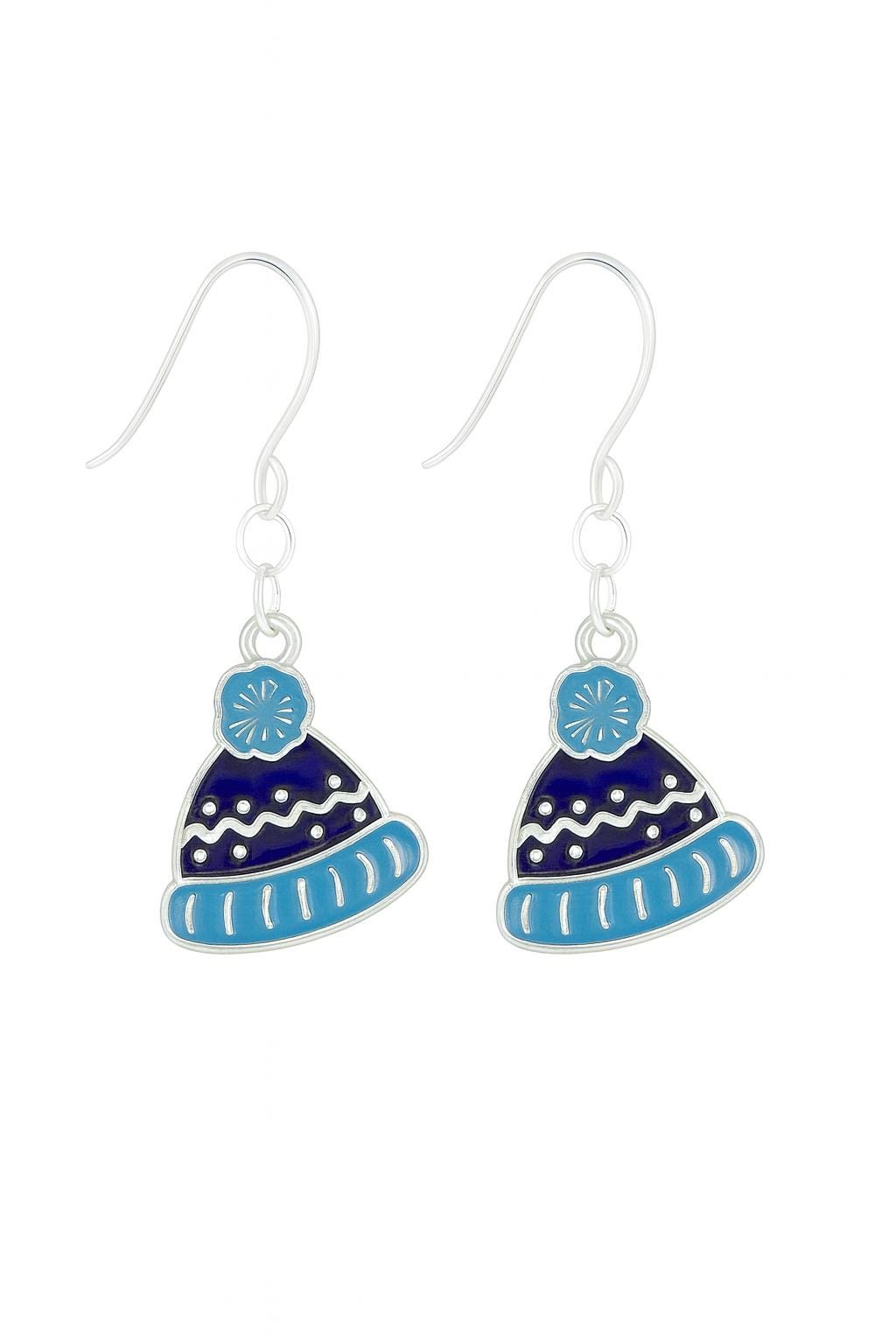 Blue Winter Hat Earrings & Necklace Set | Holiday Jewelry Gift for Her | Cozy Winter Accessories | Festive Christmas Jewelry, Snowflake