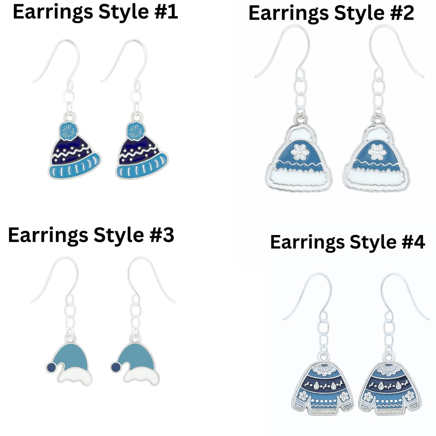 Winter Hat Earrings & Matching Necklace Set | Blue Snowflake Jewelry | Sterling Silver Dangles | Cozy Winter Gift for Her | Holiday Jewelry