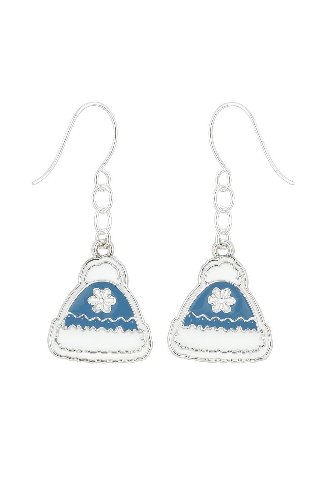 Winter Hat Earrings & Matching Necklace Set | Blue Snowflake Jewelry | Sterling Silver Dangles | Cozy Winter Gift for Her | Holiday Jewelry