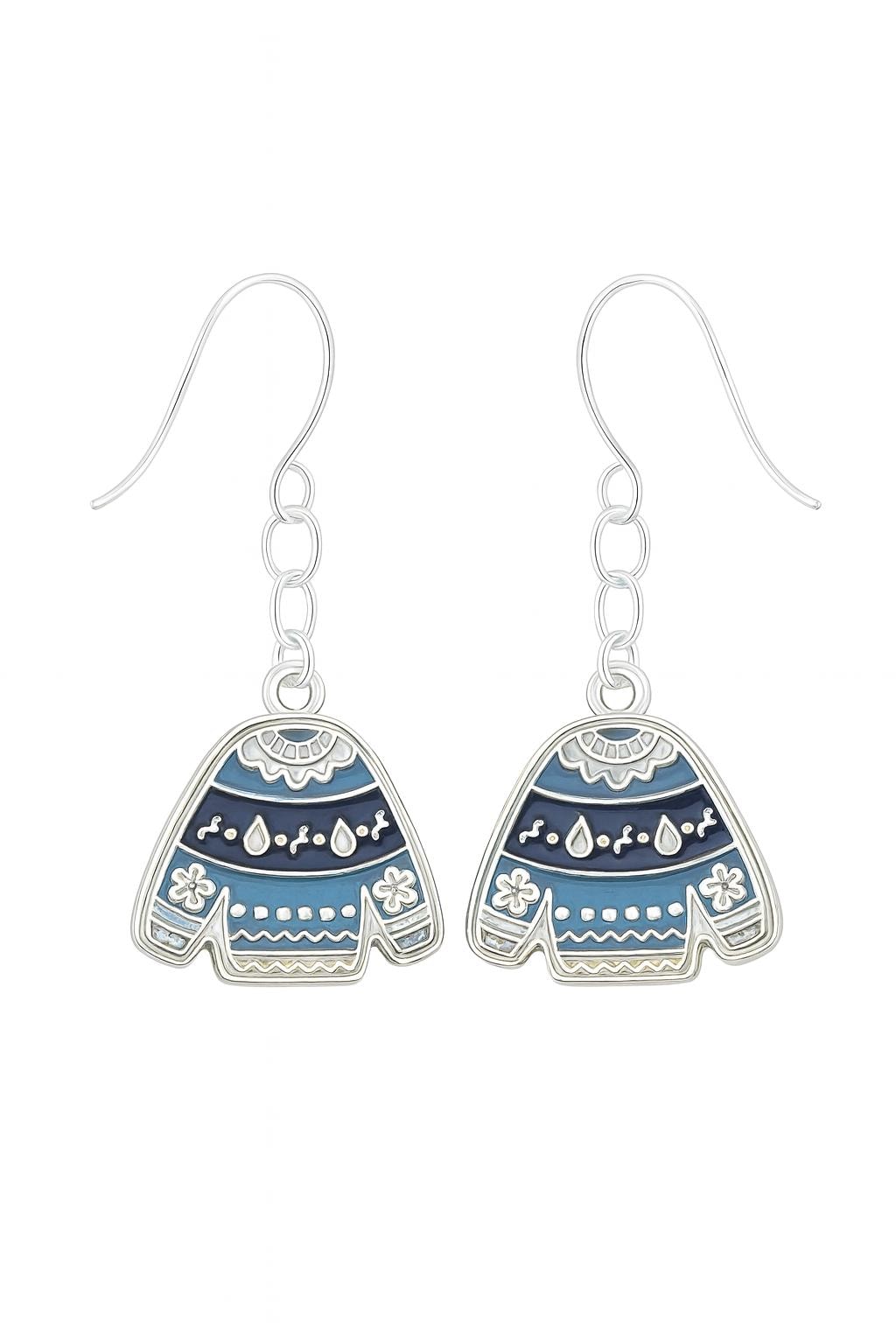 Ugly Christmas Sweater Earrings | Funny Holiday Jewelry | Blue Festive Dangle Earrings | Winter Party Accessory | Gift for Her
