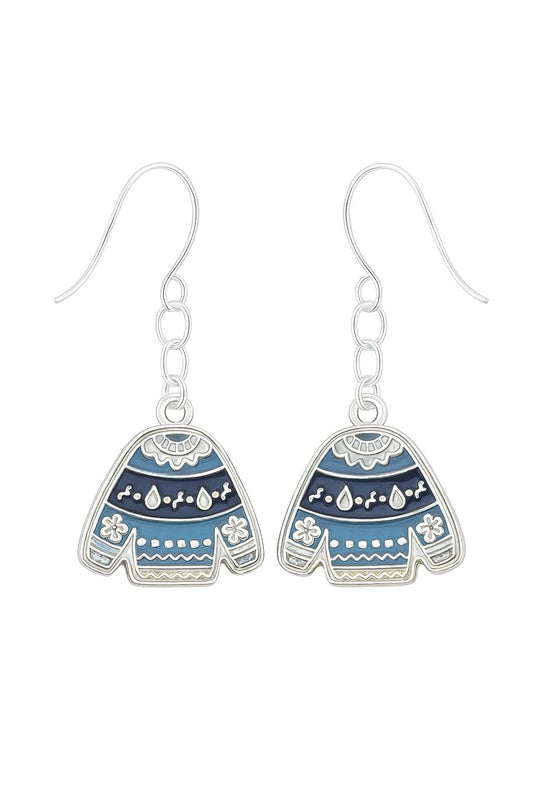 Ugly Christmas Sweater Earrings | Funny Holiday Jewelry | Blue Festive Dangle Earrings | Winter Party Accessory | Gift for Her