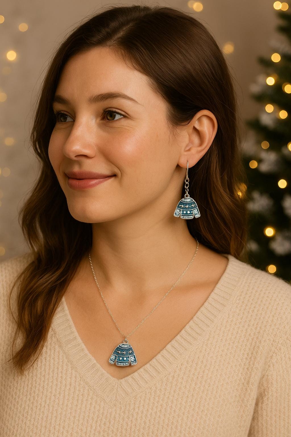 Ugly Christmas Sweater Earrings | Funny Holiday Jewelry | Blue Festive Dangle Earrings | Winter Party Accessory | Gift for Her