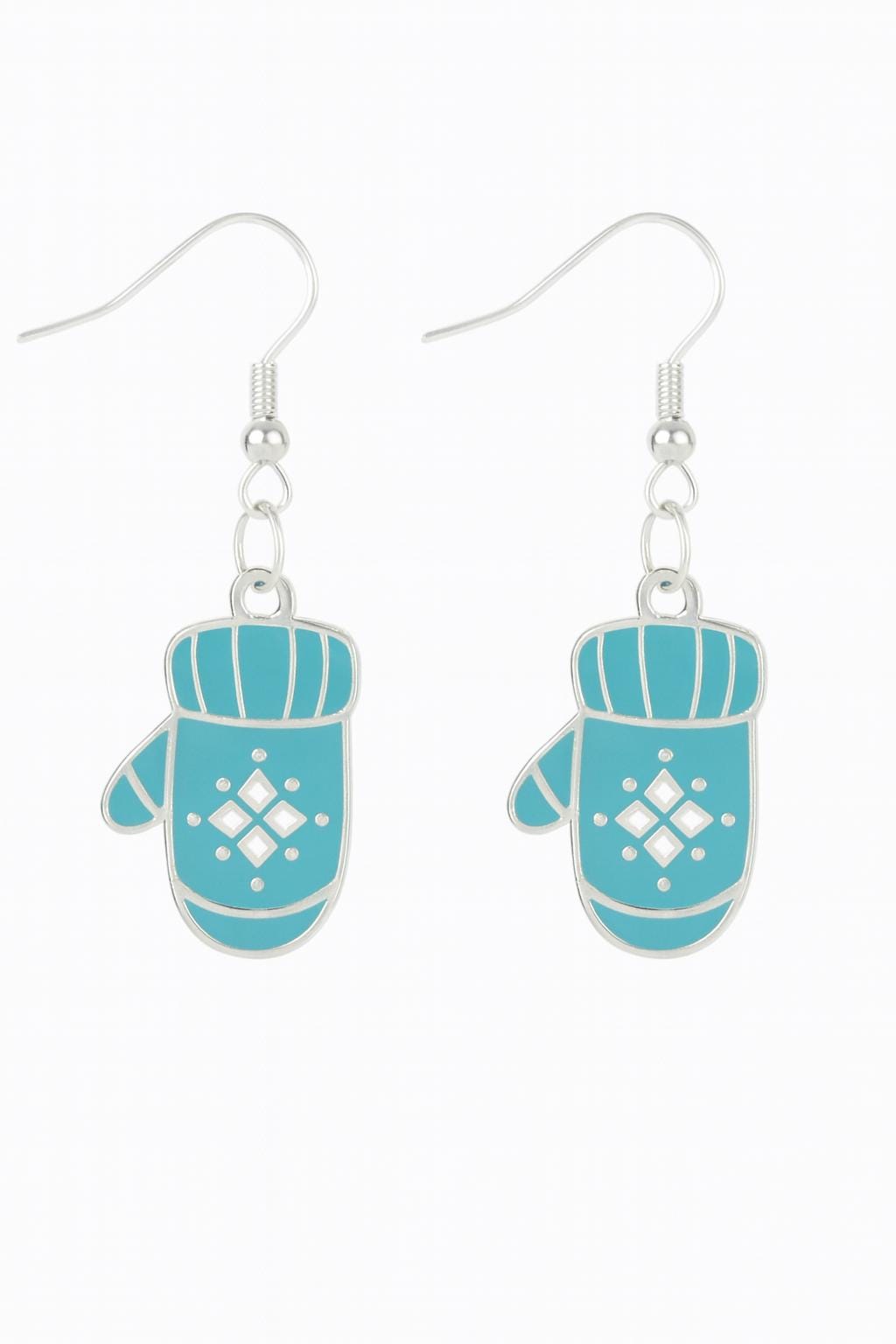Turquoise Mitten Earrings & Matching Necklace Set | Winter Snowflake Jewelry | Christmas Gift for Her | Cozy Holiday Jewelry Set | Snowy