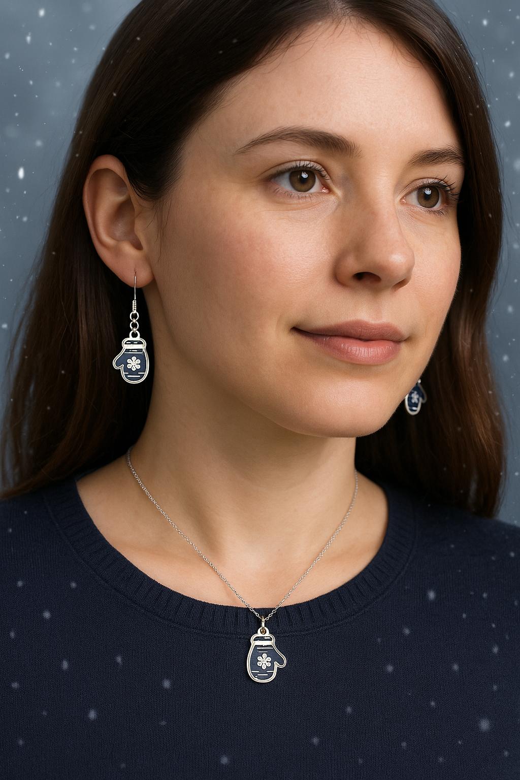 Blue Mitten Snowflake Earrings | Winter Holiday Jewelry