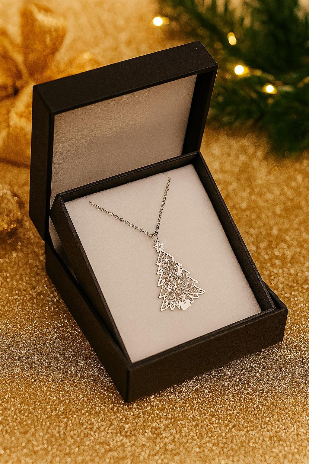 Festive Christmas Necklace Gift for Her | Silver Tree Pendant | Non-Tarnish Stainless Steel Holiday Jewelry | Winter Accessory