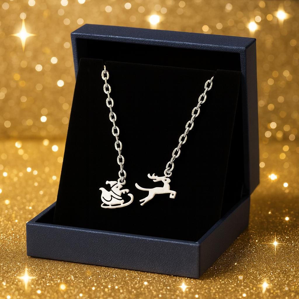 Silver Santa Sleigh Reindeer Necklace – Holiday Charm Pendant