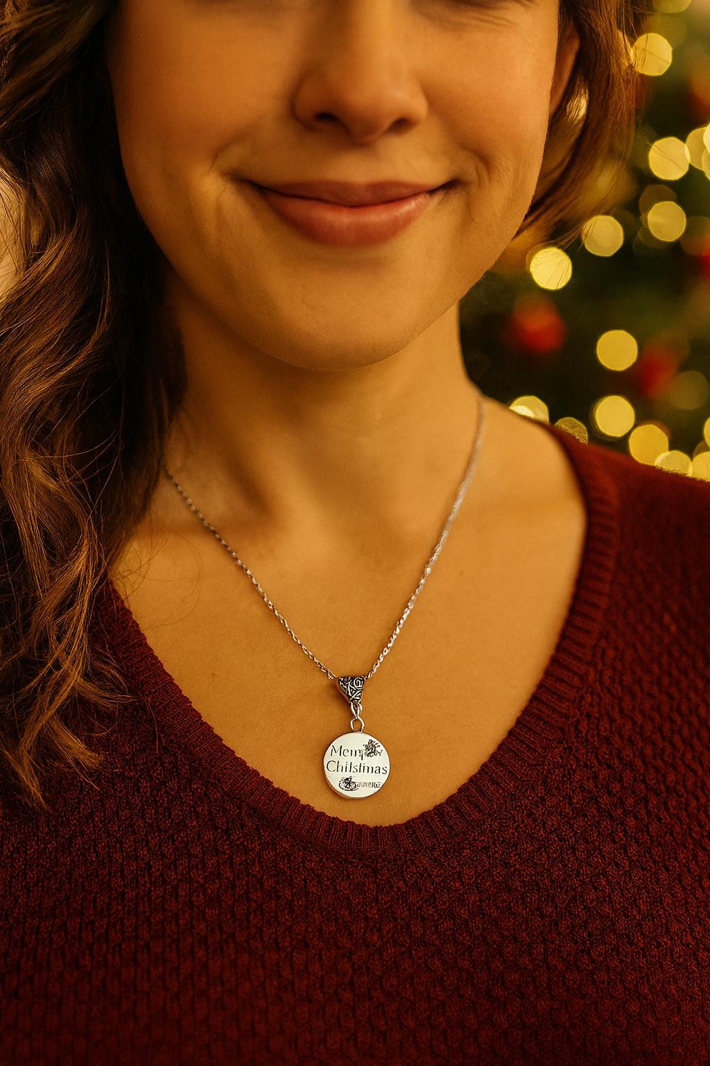 Silver “Merry Christmas” Charm Necklace – Snowflake Holiday Pendant | Festive Winter Jewelry Gift for Women