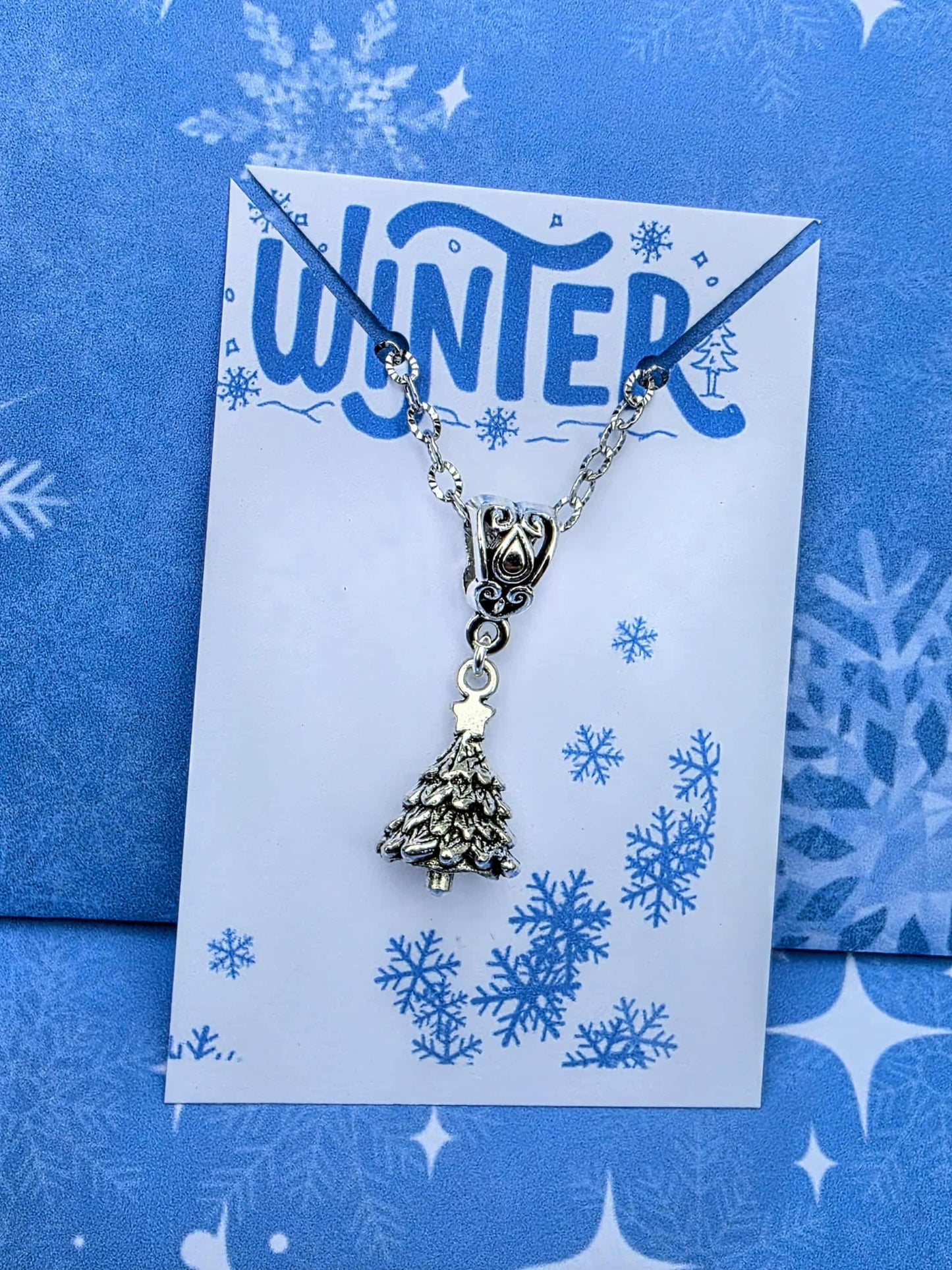 Silver Christmas Tree Necklace - Stainless Steel Holiday Charm