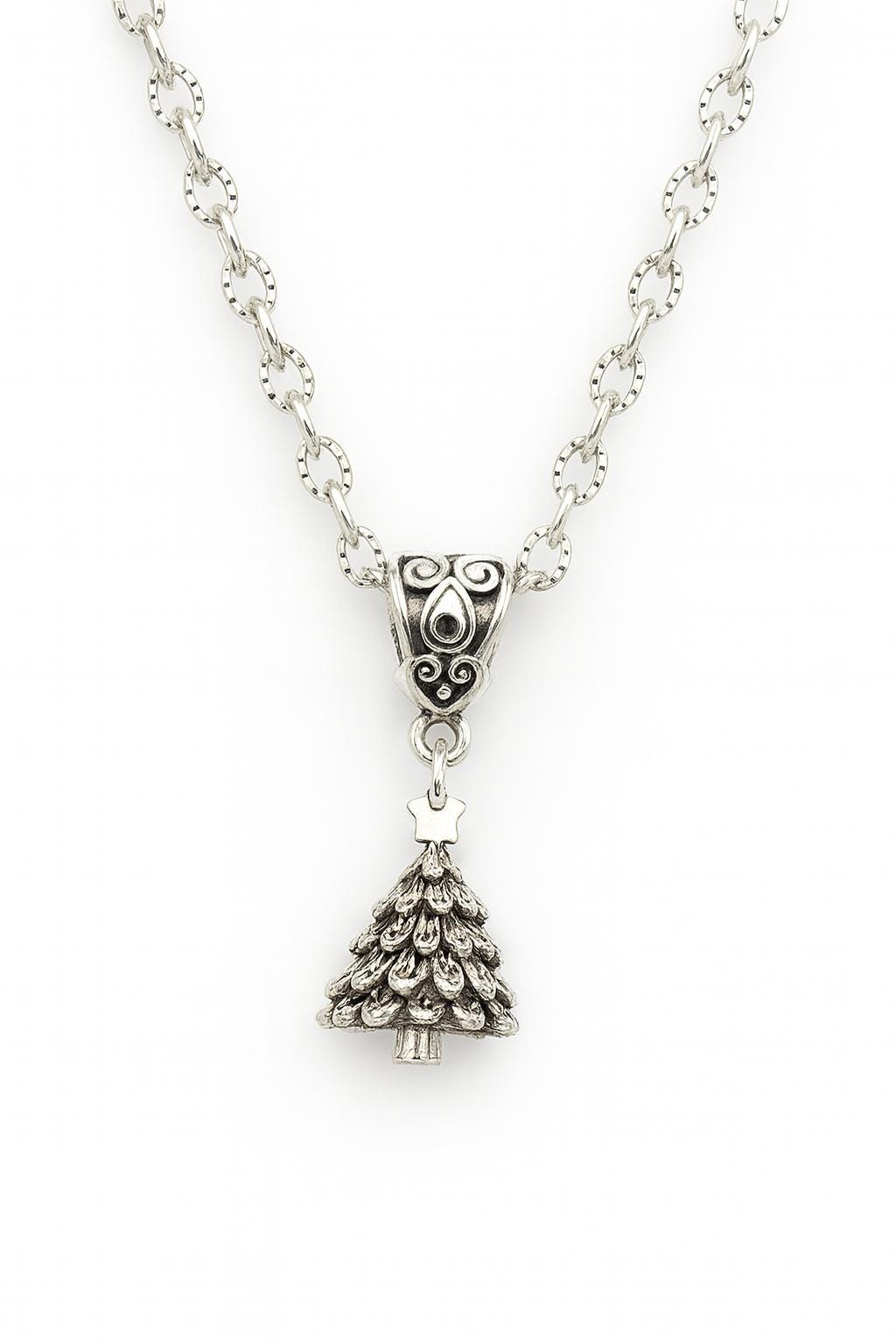 Silver Christmas Tree Necklace - Stainless Steel Holiday Charm