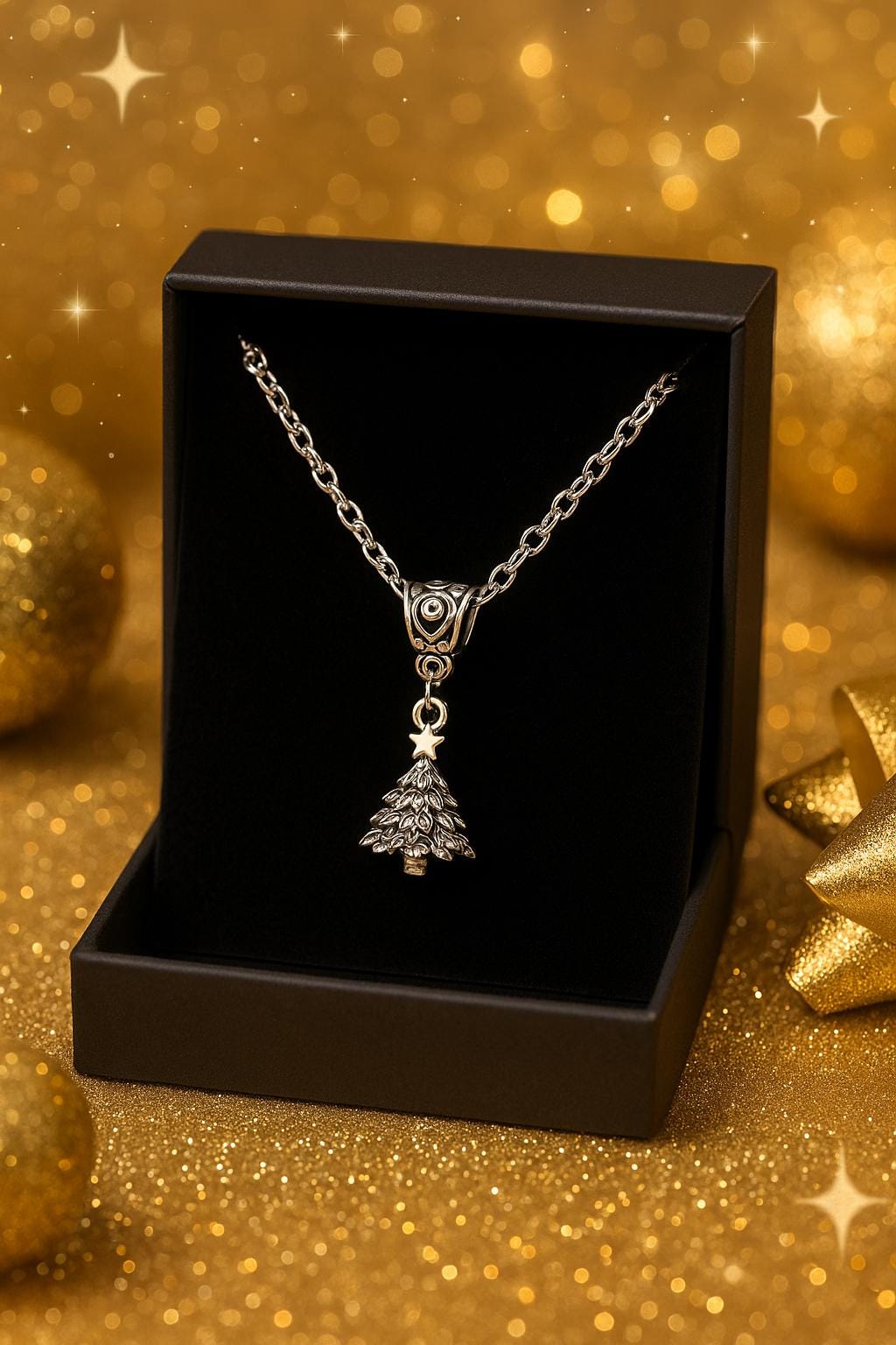 Silver Christmas Tree Necklace - Stainless Steel Holiday Charm