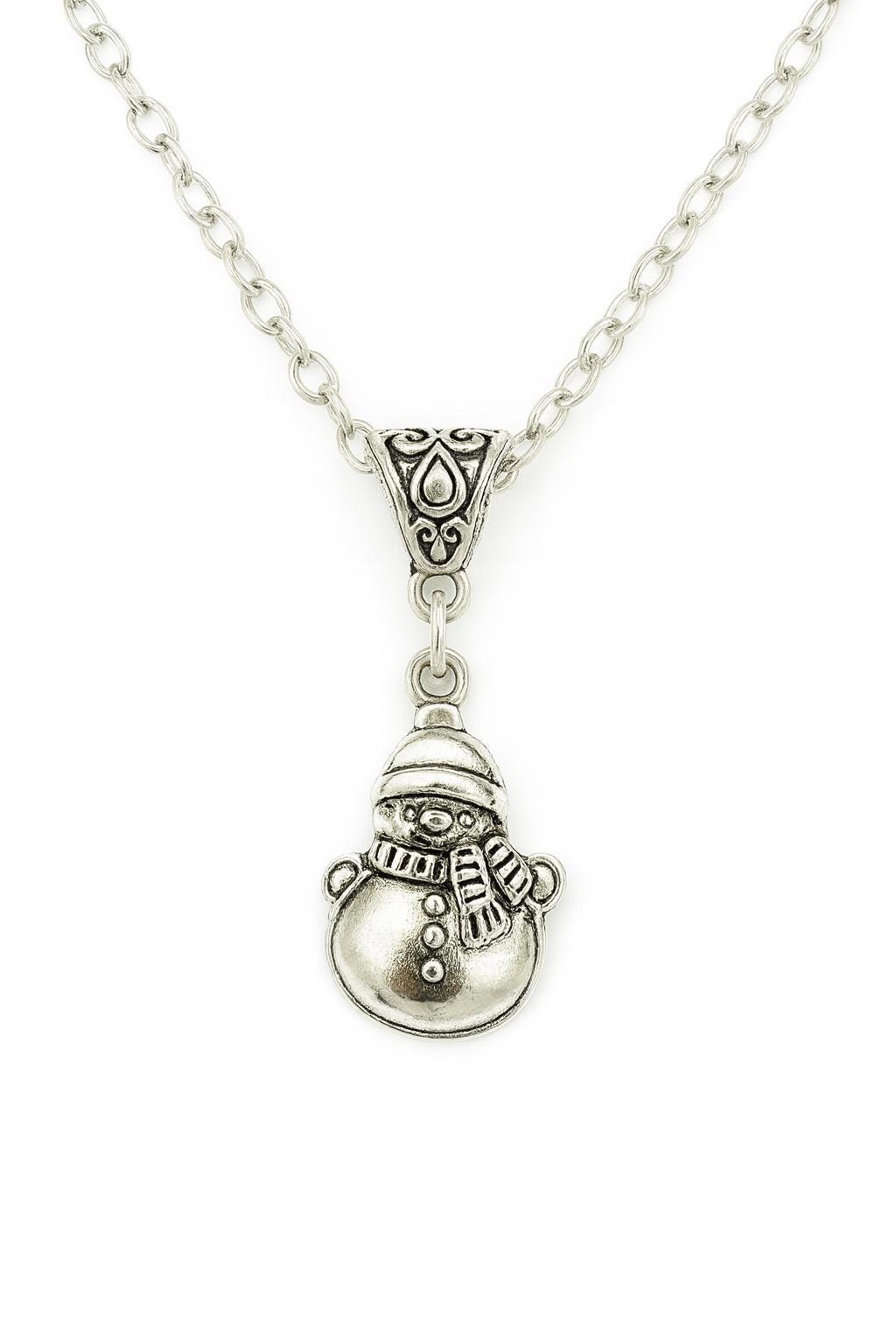Frosty the Snowman Necklace Silver Christmas Pendant | Cute Holiday Jewelry Gift for Her | Winter Charm Necklace | Winter Accessory