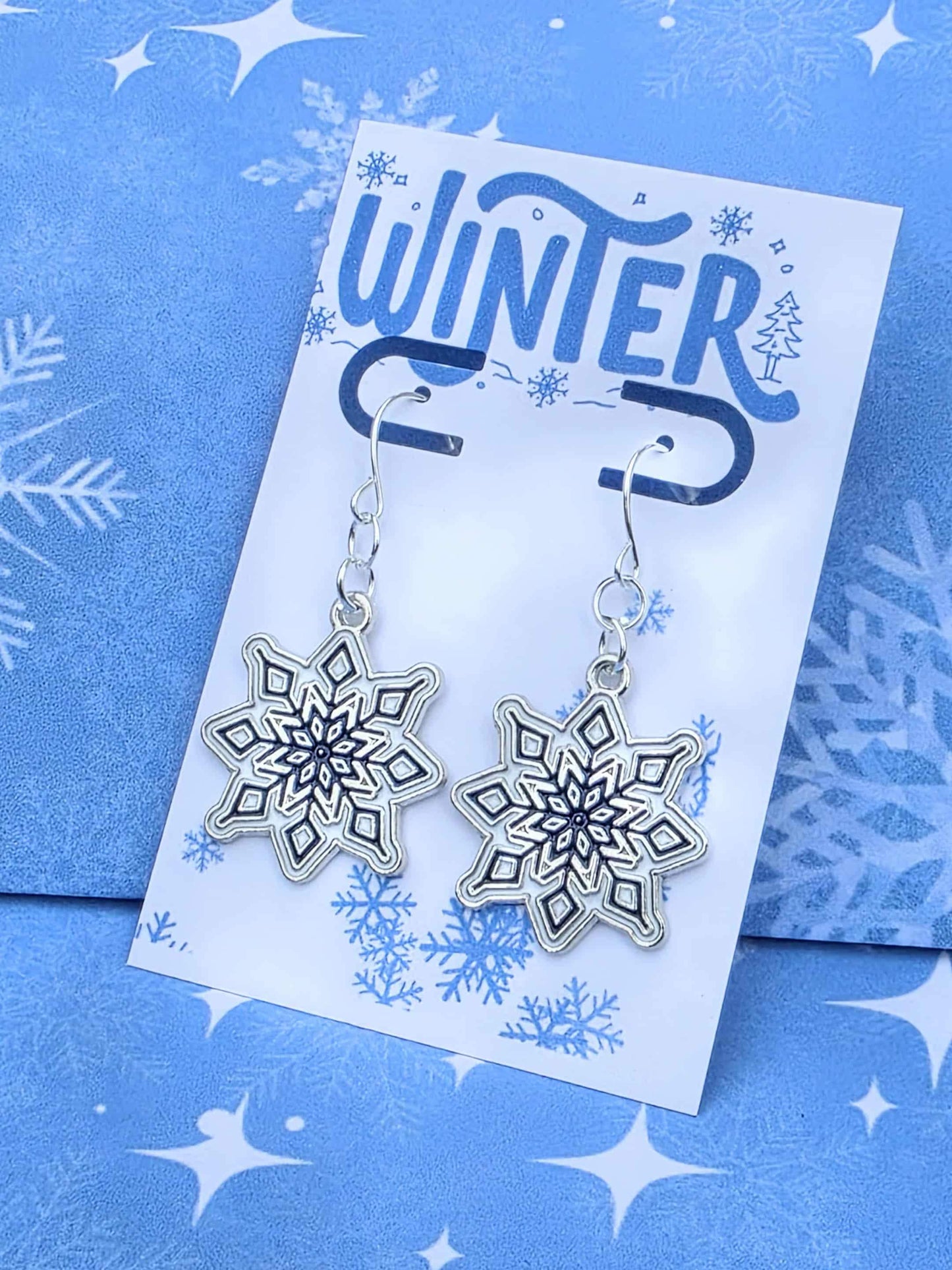 Silver Snowflake Earrings Winter Jewelry | Christmas Gift for Her | Holiday Party Earrings | Seasonal Dangle Earrings | Winter Accessory
