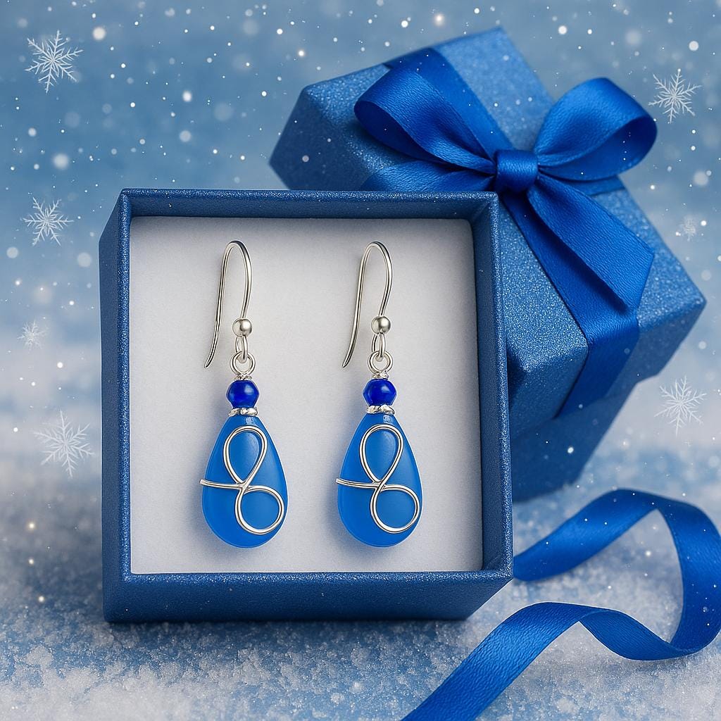 Blue Sea Glass Earrings Sterling Silver Dangles | Holiday Gift for Her | Ocean Lover Jewelry | Coastal Boho Sea Glass Earrings