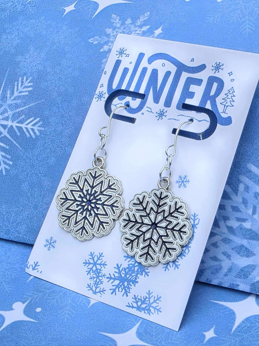 Silver Snowflake Dangle Earrings | Holiday Winter Jewelry