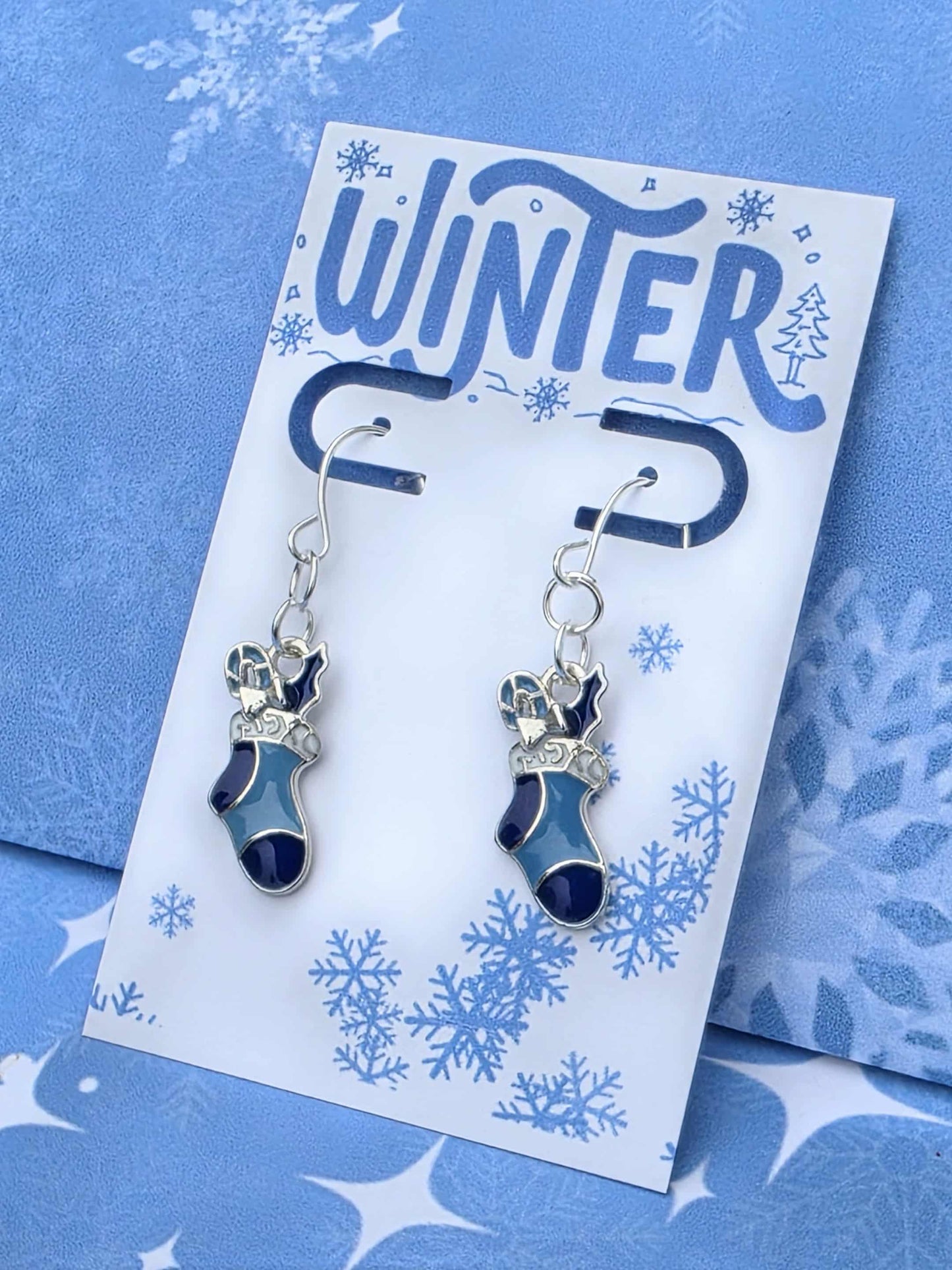 Blue Christmas Stocking Earrings & Necklace Set | Holiday Jewelry Gift for Her | Festive Winter Accessory | Bad Apple Designs