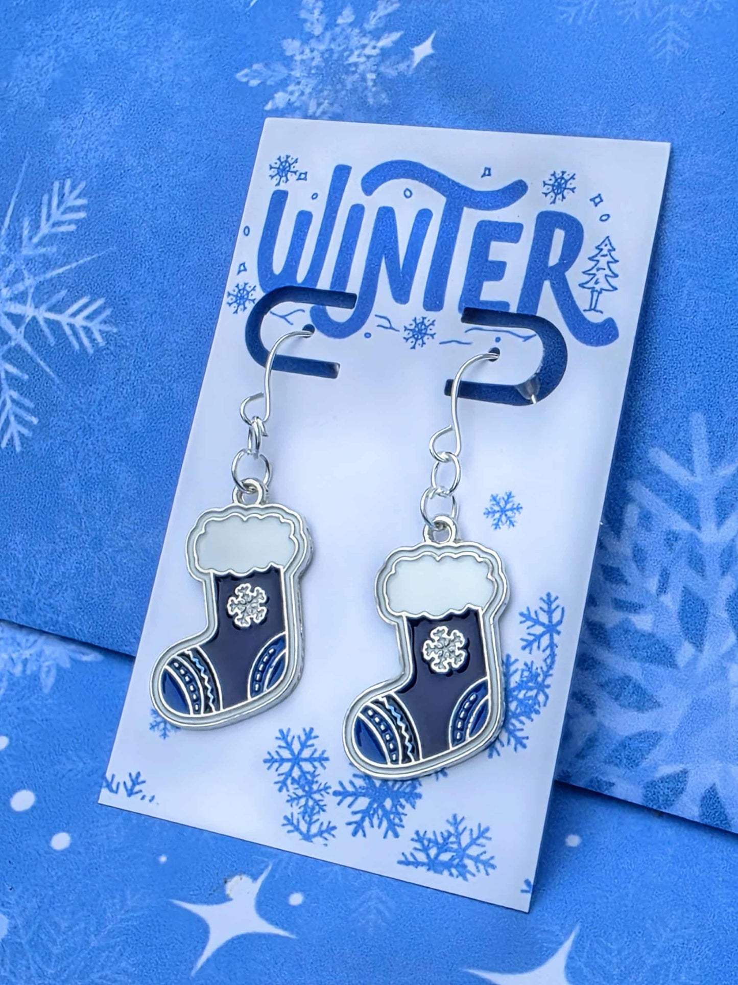 Blue Christmas Stocking Earrings & Necklace Set | Holiday Jewelry Gift for Her | Festive Winter Accessory | Snow Day Jewelry