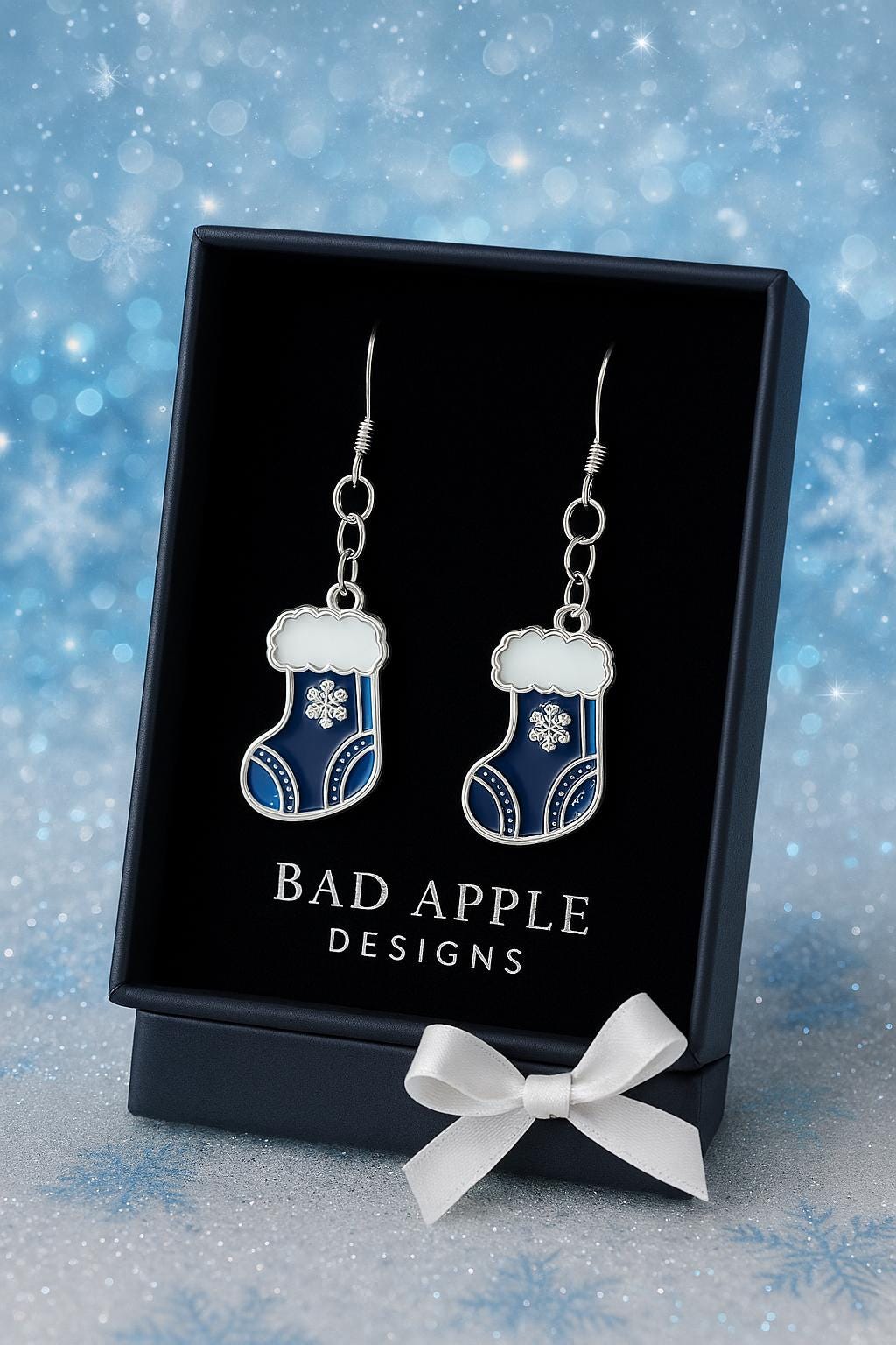 Blue Christmas Stocking Earrings & Necklace Set | Holiday Jewelry Gift for Her | Festive Winter Accessory | Snow Day Jewelry