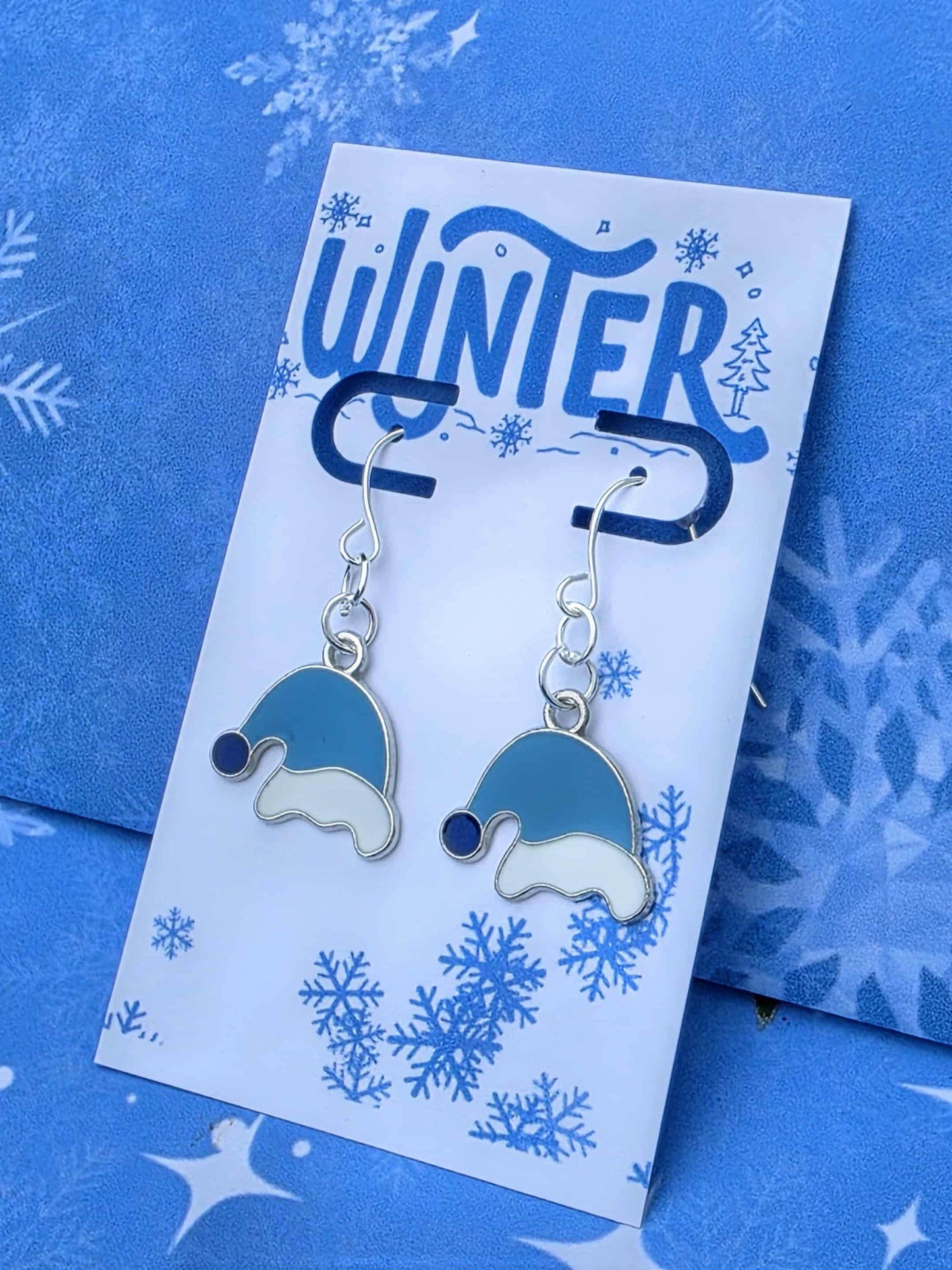 Blue Santa Hat Earrings | Holiday Dangle Earrings | Winter Christmas Jewelry | Fun Festive Gift for Her | Lightweight Holiday Accessory