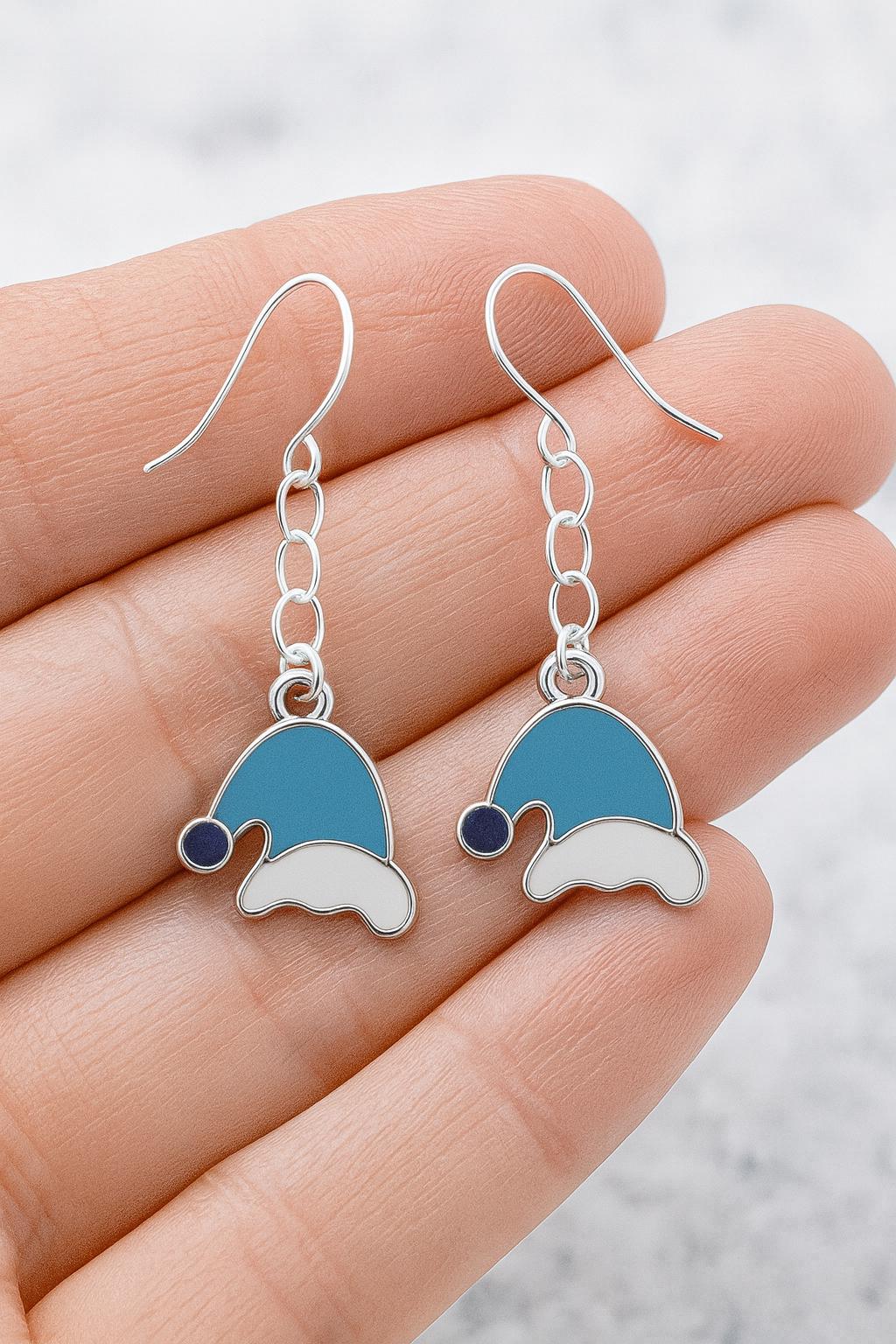Blue Santa Hat Earrings | Holiday Dangle Earrings | Winter Christmas Jewelry | Fun Festive Gift for Her | Lightweight Holiday Accessory