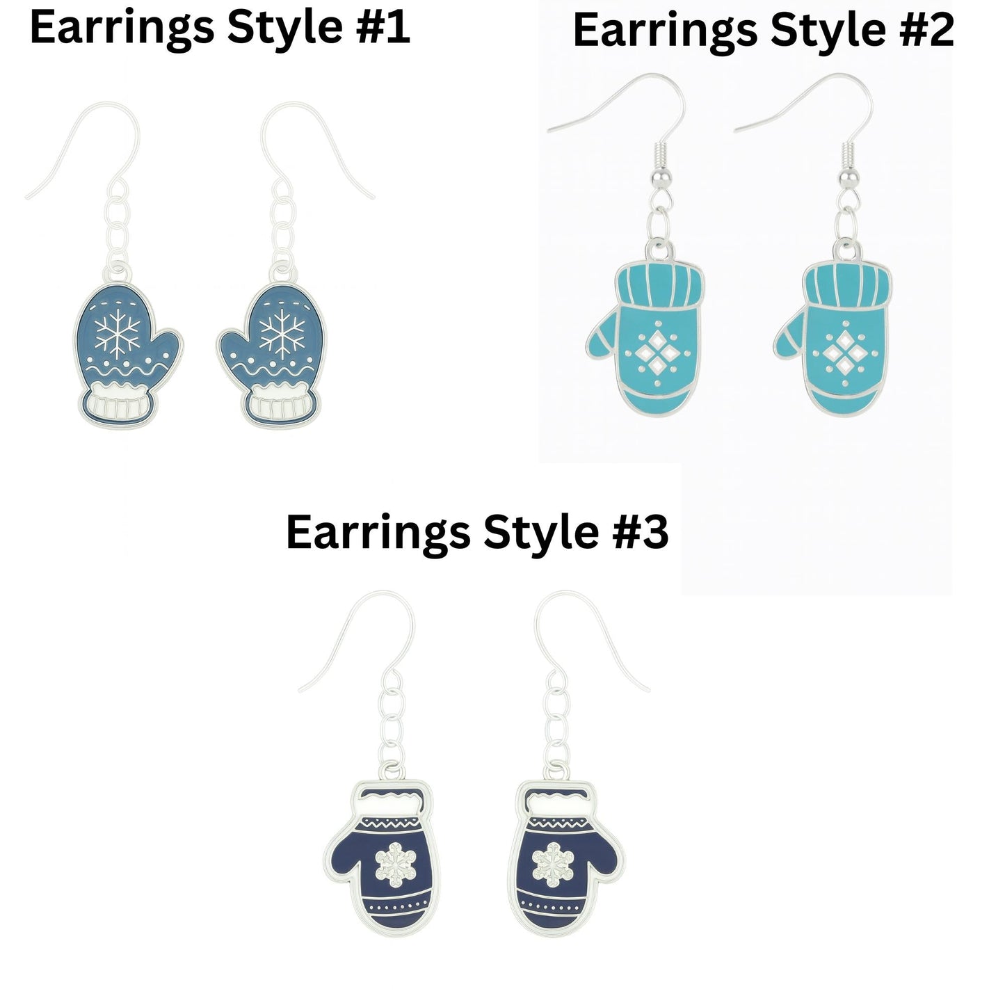 Blue Mitten Earrings & Matching Necklace Set | Winter Snowflake Jewelry | Christmas Gift for Her | Holiday Snowy Charm Set | Cozy Winter