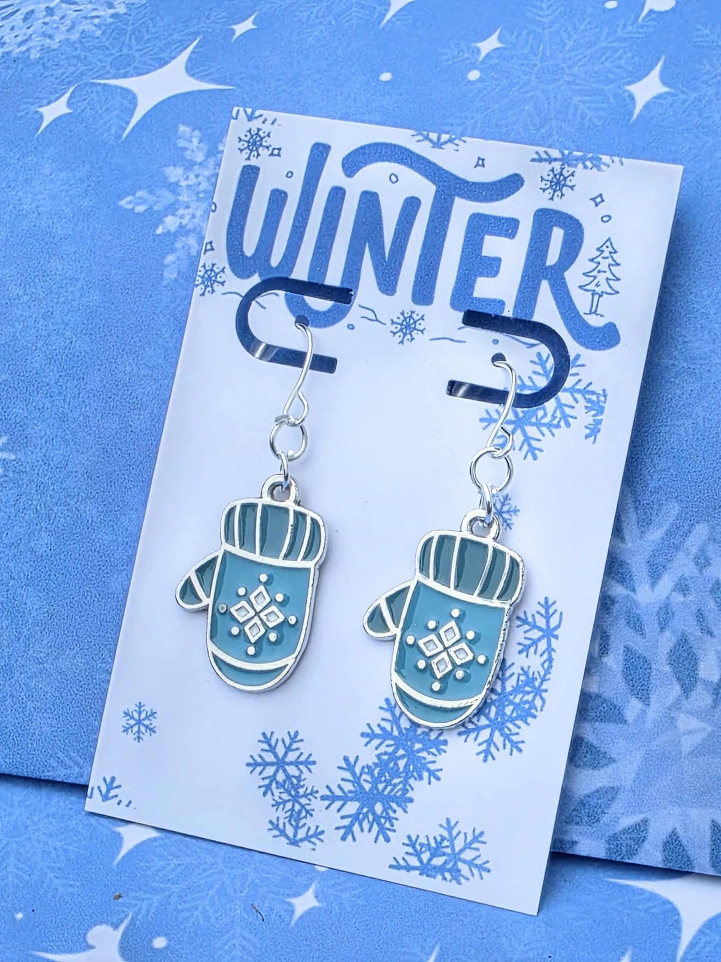 Turquoise Mitten Earrings & Matching Necklace Set | Winter Snowflake Jewelry | Christmas Gift for Her | Cozy Holiday Jewelry Set | Snowy