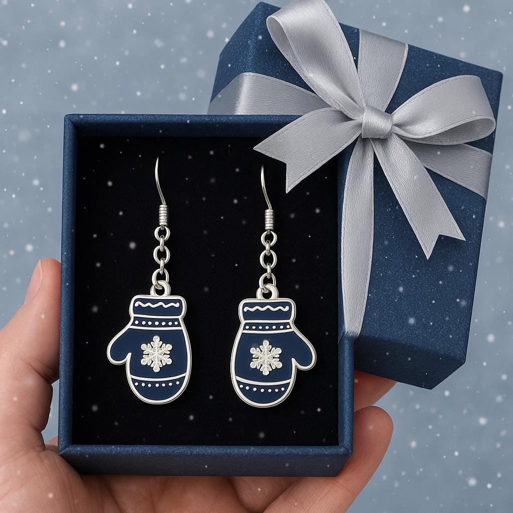 Blue Mitten Snowflake Earrings | Winter Holiday Jewelry