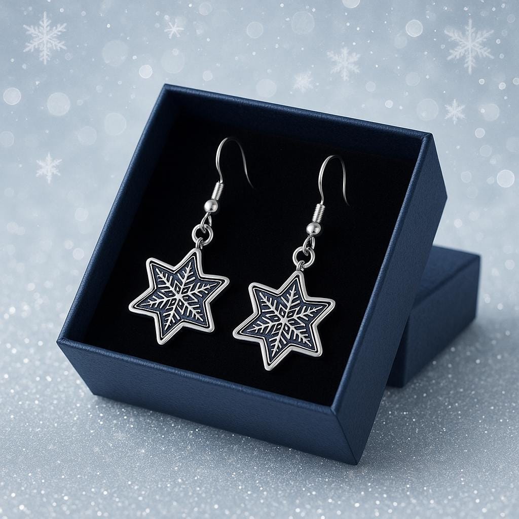 Snowflake Earrings & Necklace Set | Winter Jewelry Gift for Her | Silver Snowflake Dangle Earrings | Christmas Party Jewelry | Holiday Gift