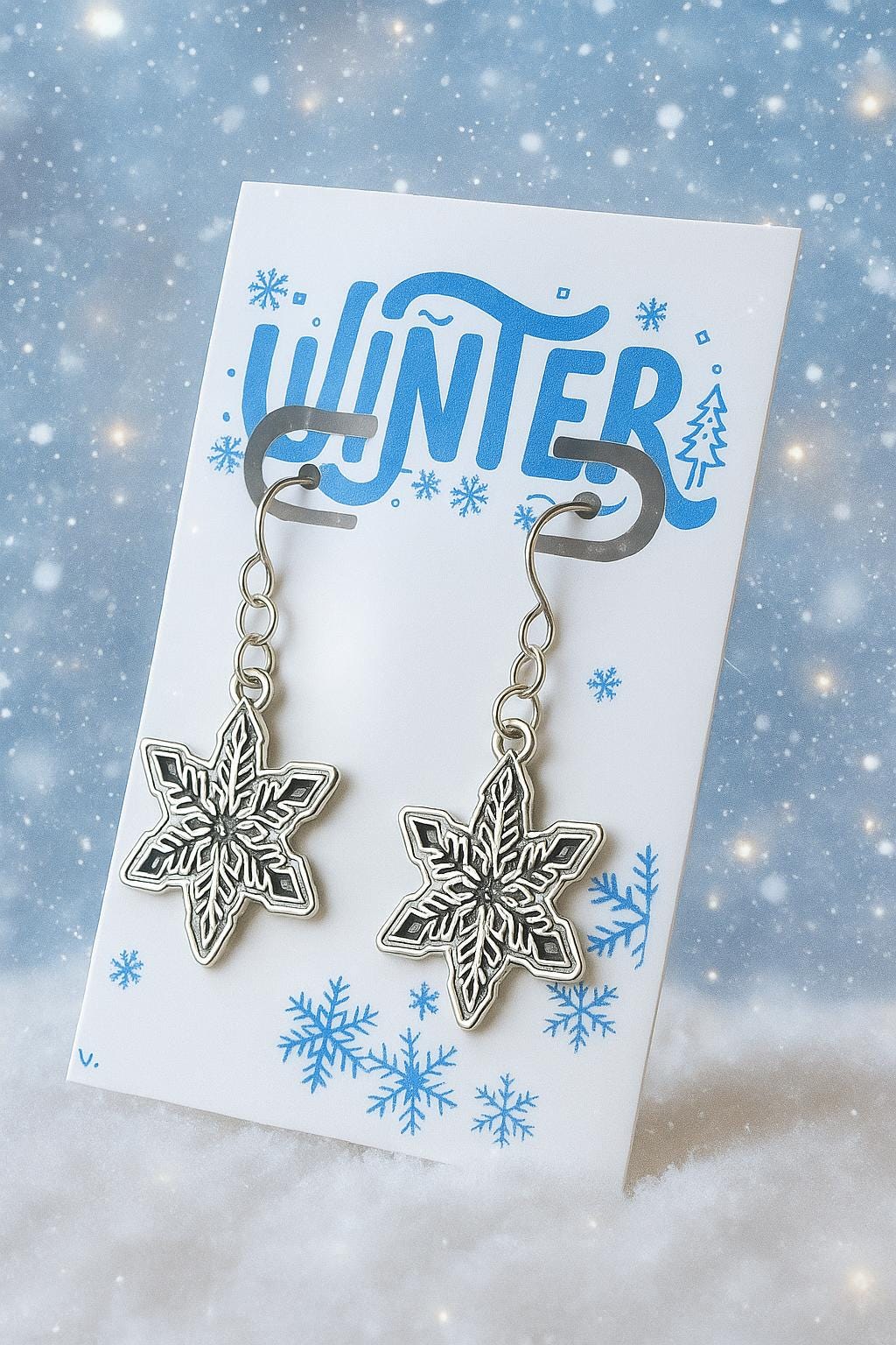 Snowflake Dangle Earrings | Winter Holiday Jewelry Gift for Her | Sparkling Christmas Earrings | Frosty Silver Snowflake Charms
