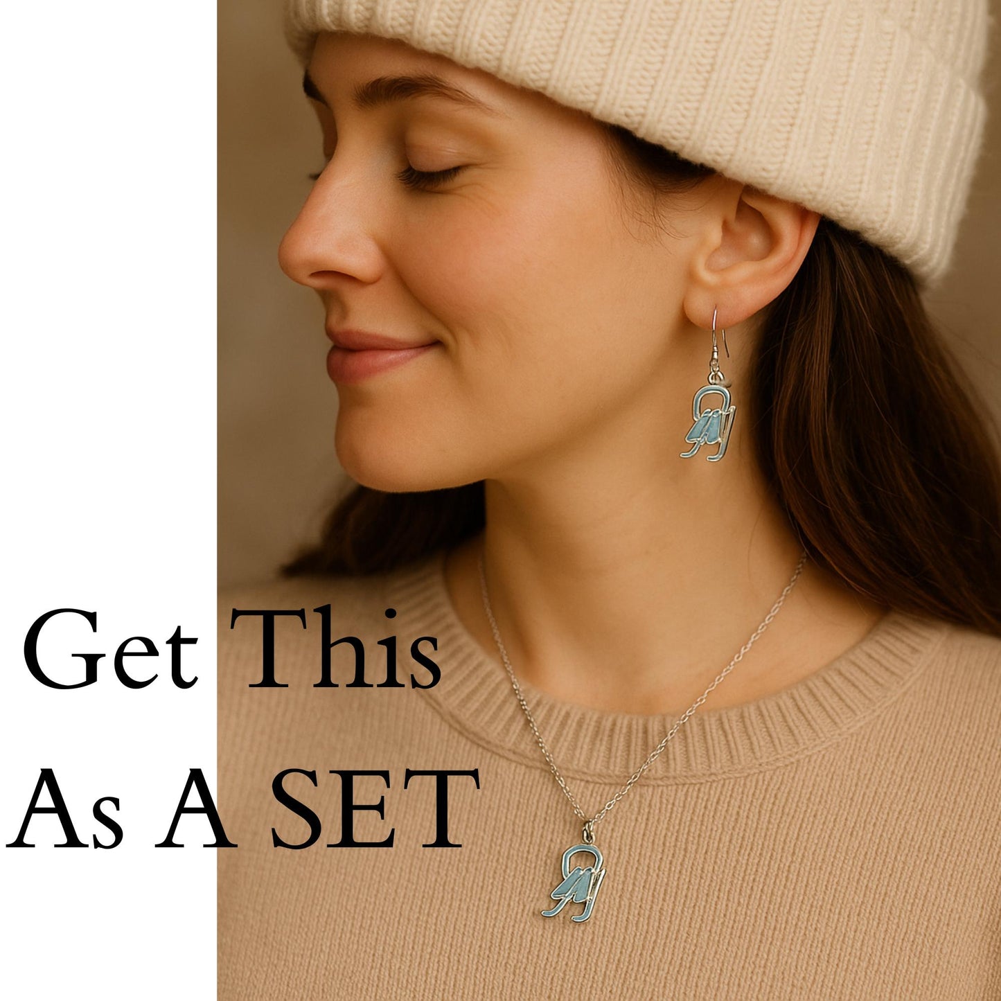 Winter Sled Earrings & Matching Necklace | Cozy Winter Jewelry Set | Snow Day Earrings | Cute Sled Charm Jewelry | Holiday Gift for Her