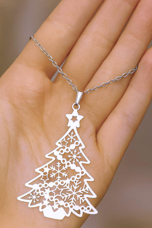 Silver Christmas Tree Necklace | Stainless Steel Holiday Pendant