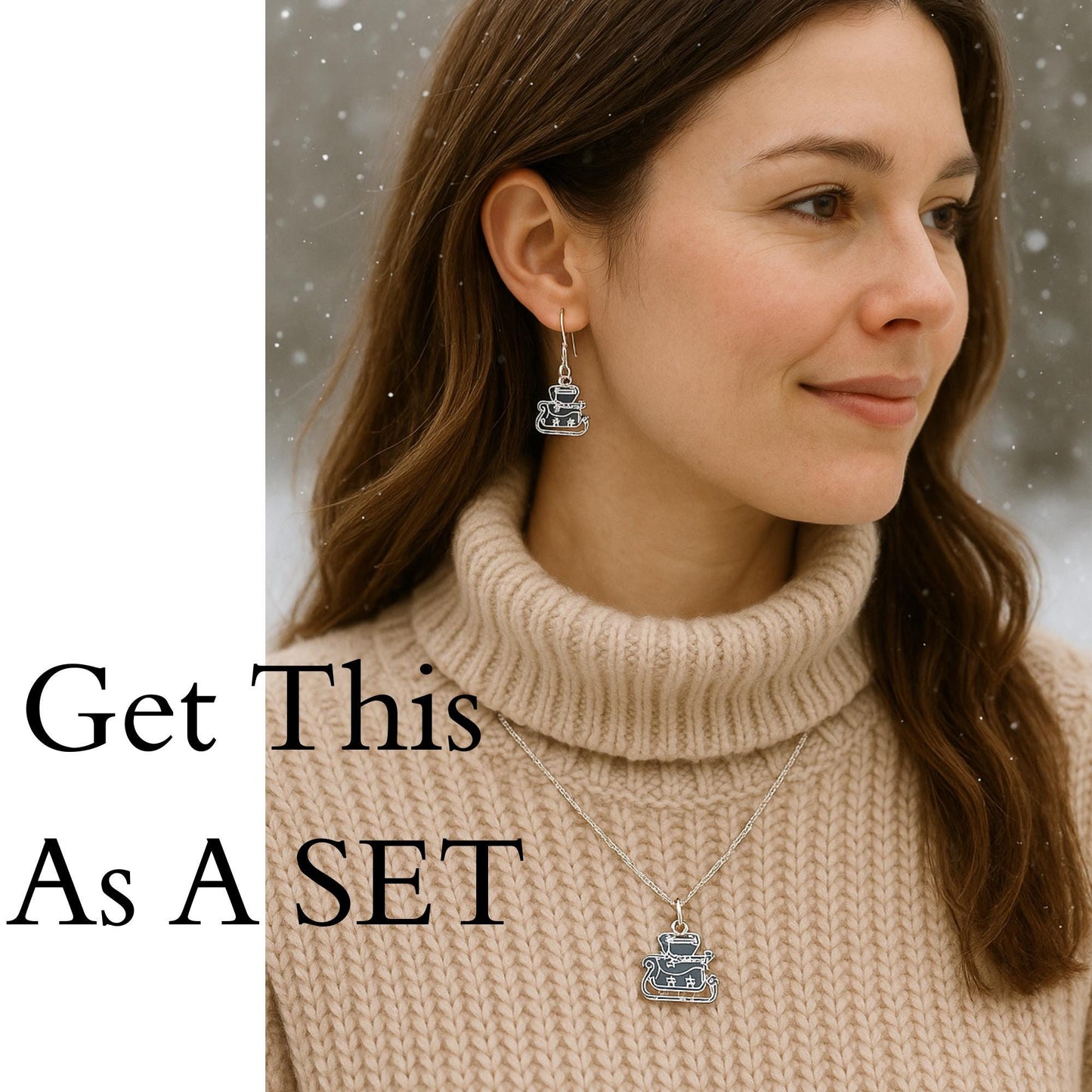 Santa Sleigh Earrings Necklace Set | Christmas Jewelry Gift For Her | Cozy Winter Accessories | Santa Sleigh Charm Earrings Pendant