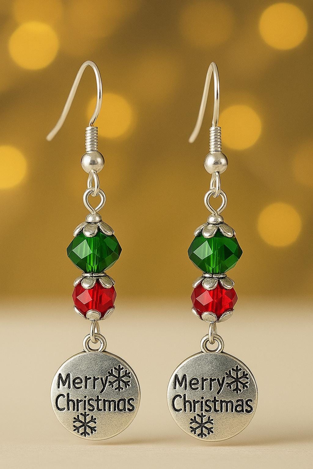 Handmade Christmas Jewelry Set, Red & Green Crystal, Snowflake Charms