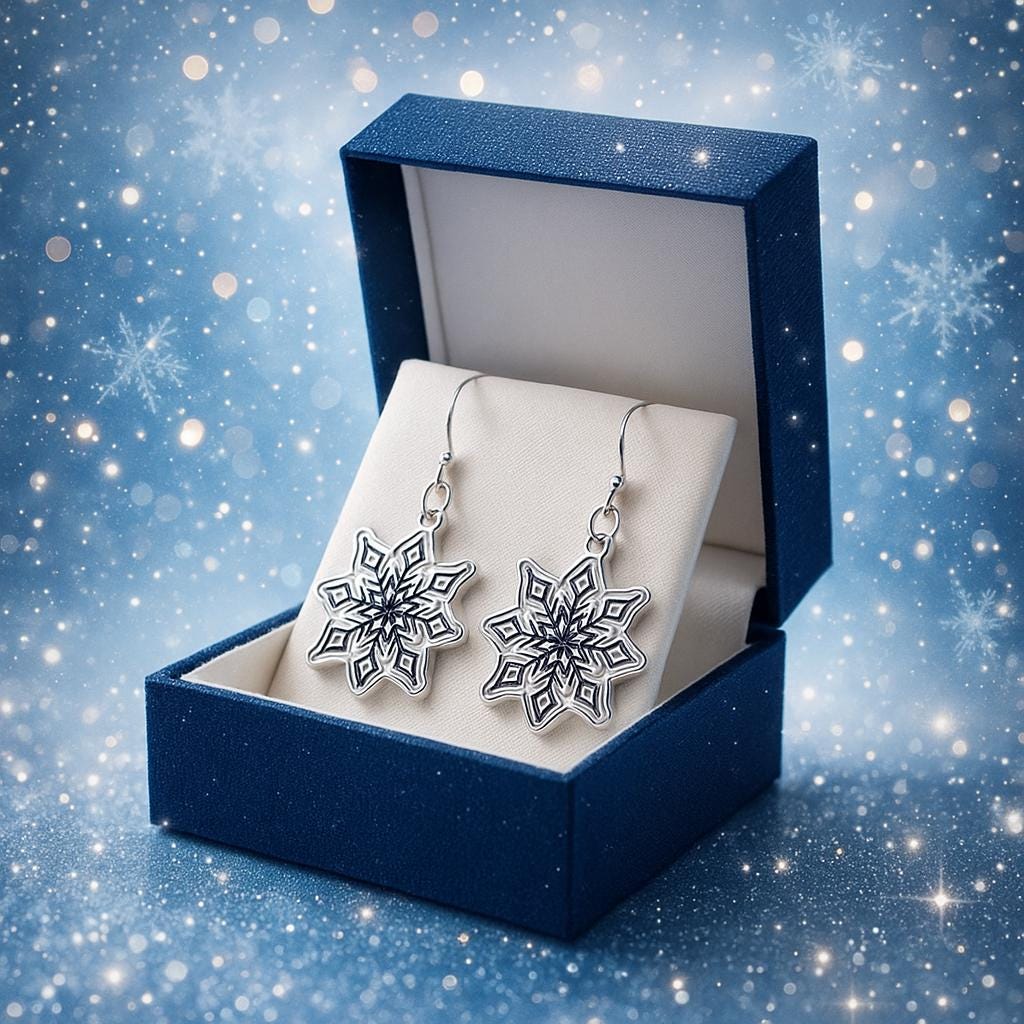 Silver Snowflake Earrings Winter Jewelry | Christmas Gift for Her | Holiday Party Earrings | Seasonal Dangle Earrings | Winter Accessory