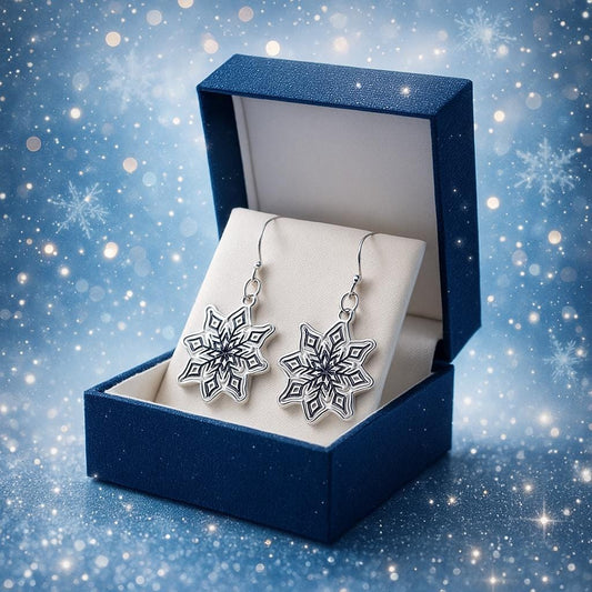 Silver Snowflake Earrings Winter Jewelry | Christmas Gift for Her | Holiday Party Earrings | Seasonal Dangle Earrings | Winter Accessory