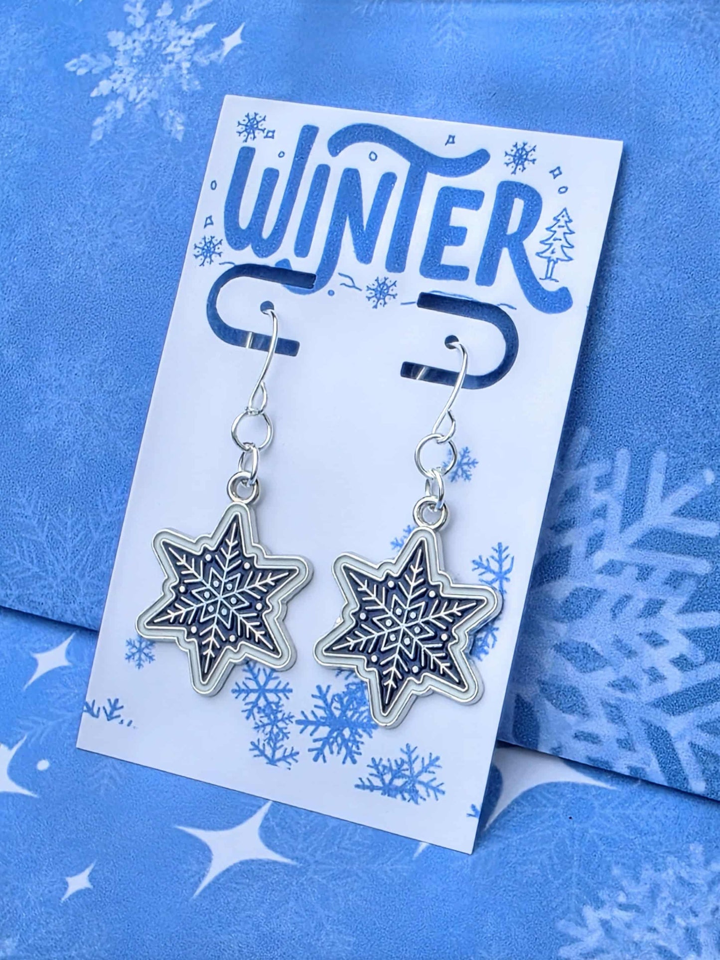 Snowflake Earrings & Necklace Set | Winter Jewelry Gift for Her | Silver Snowflake Dangle Earrings | Christmas Party Jewelry | Holiday Gift