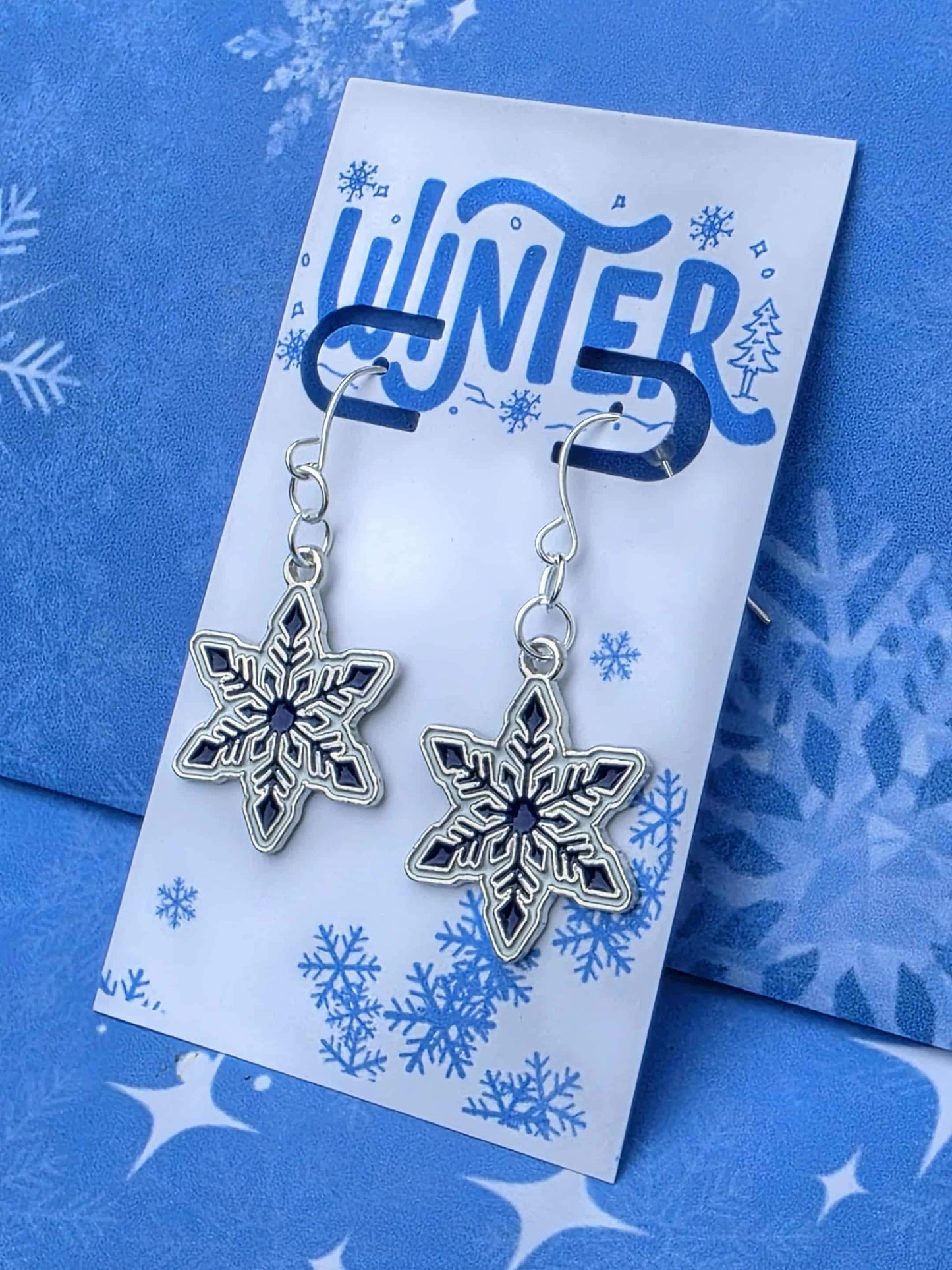 Snowflake Dangle Earrings | Winter Holiday Jewelry Gift for Her | Sparkling Christmas Earrings | Frosty Silver Snowflake Charms