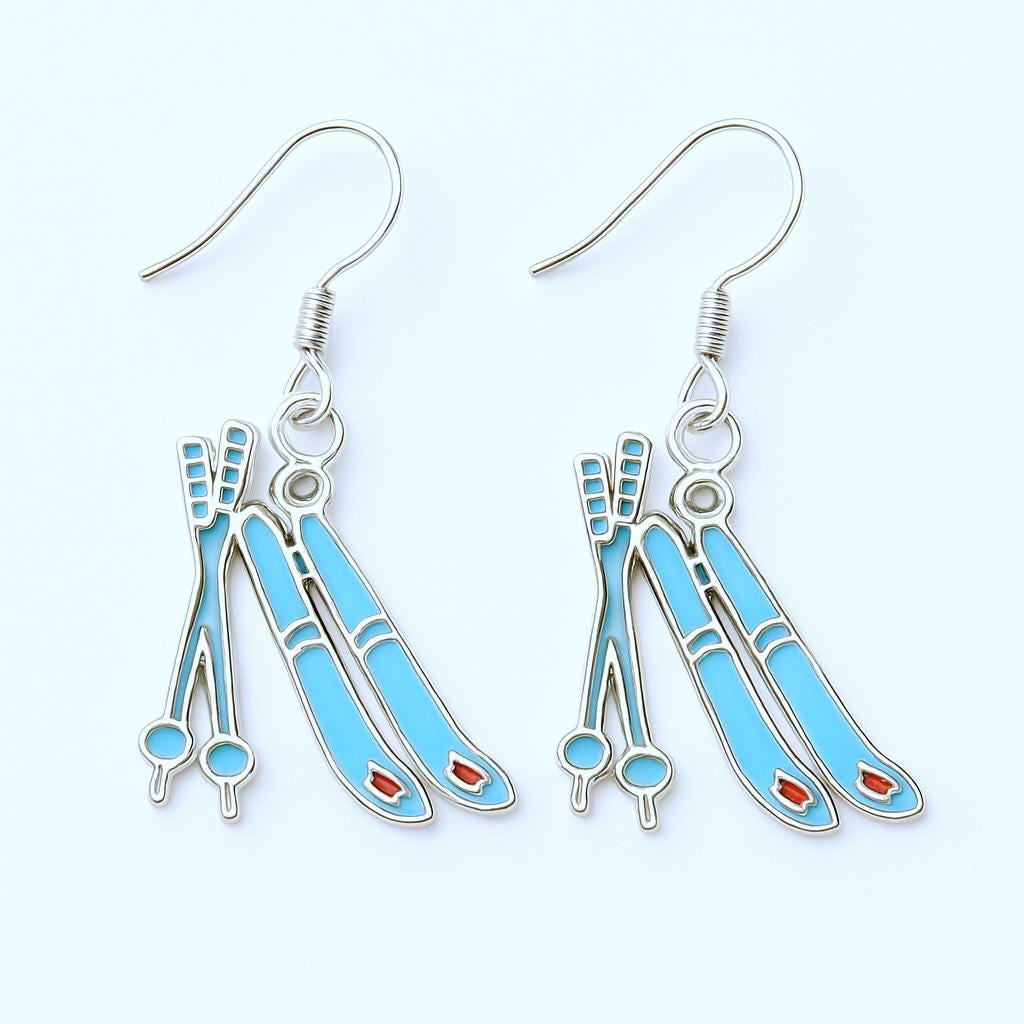 Ski Earrings Winter Jewelry Gift | Snowy Ski Lodge Earrings | Blue Ski Charm Dangles | Cozy Winter Fashion | Christmas Gift for Skier