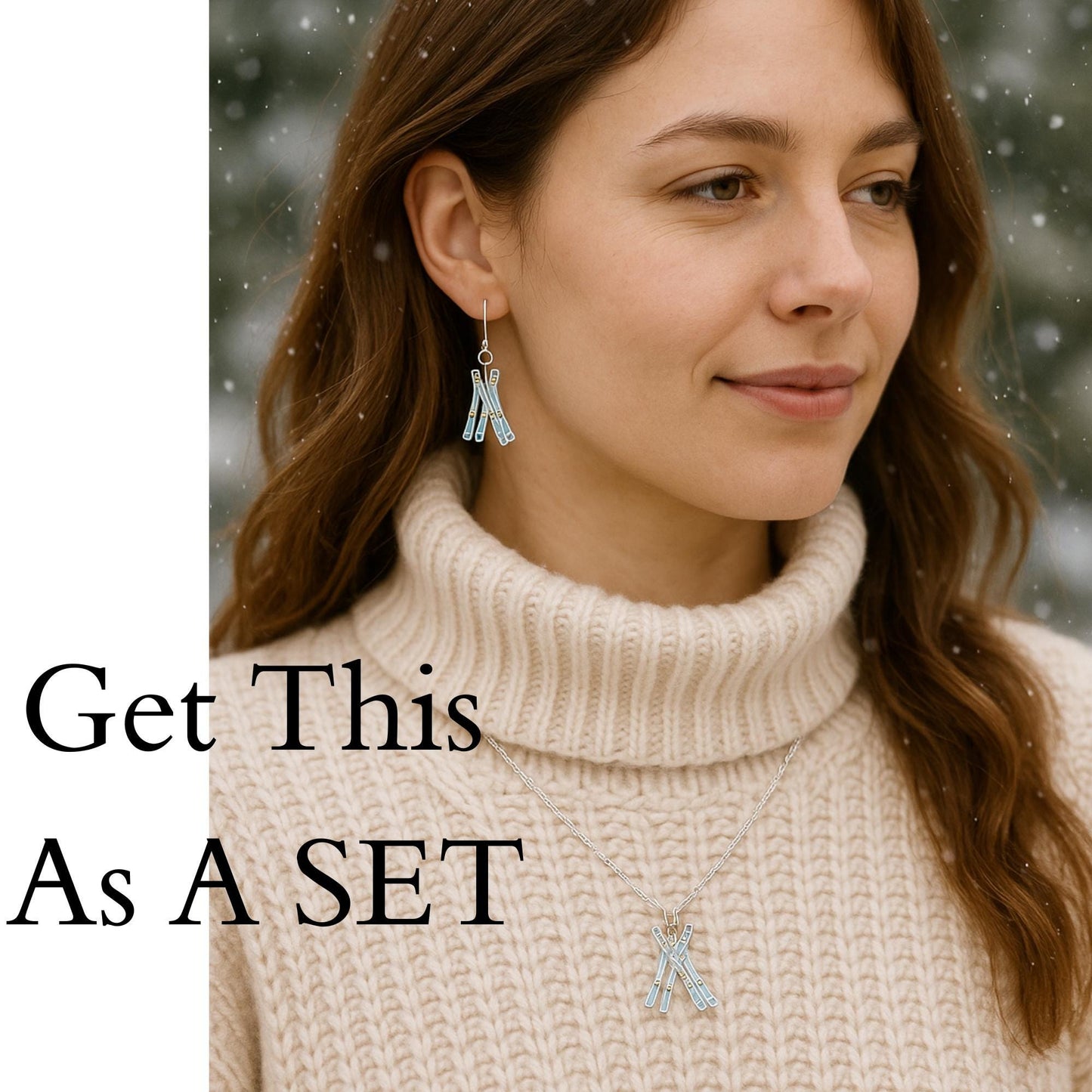 Ski Earrings Winter Jewelry Gift | Snowy Ski Lodge Earrings | Blue Ski Charm Dangles | Cozy Winter Fashion | Christmas Gift for Skier