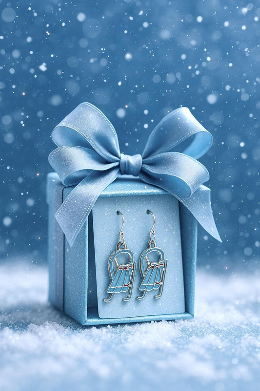 Winter Sled Earrings & Matching Necklace | Cozy Winter Jewelry Set | Snow Day Earrings | Cute Sled Charm Jewelry | Holiday Gift for Her