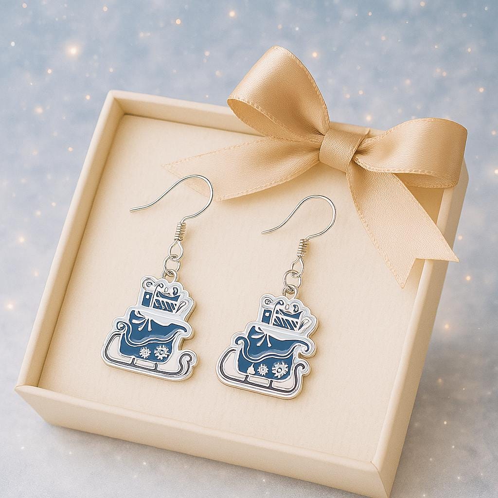 Santa Sleigh Earrings Necklace Set | Christmas Jewelry Gift For Her | Cozy Winter Accessories | Santa Sleigh Charm Earrings Pendant
