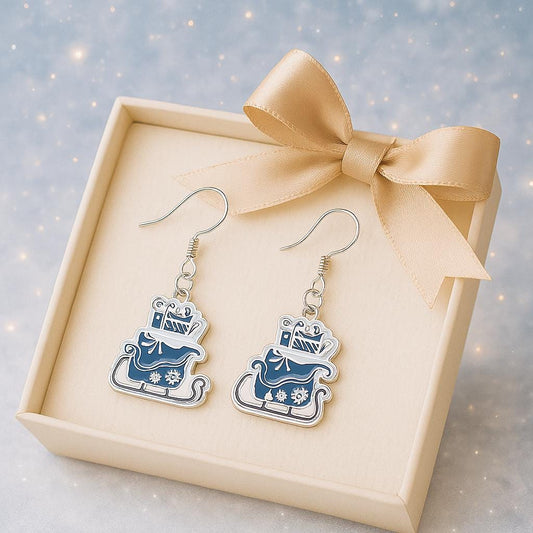 Santa Sleigh Earrings Necklace Set | Christmas Jewelry Gift For Her | Cozy Winter Accessories | Santa Sleigh Charm Earrings Pendant