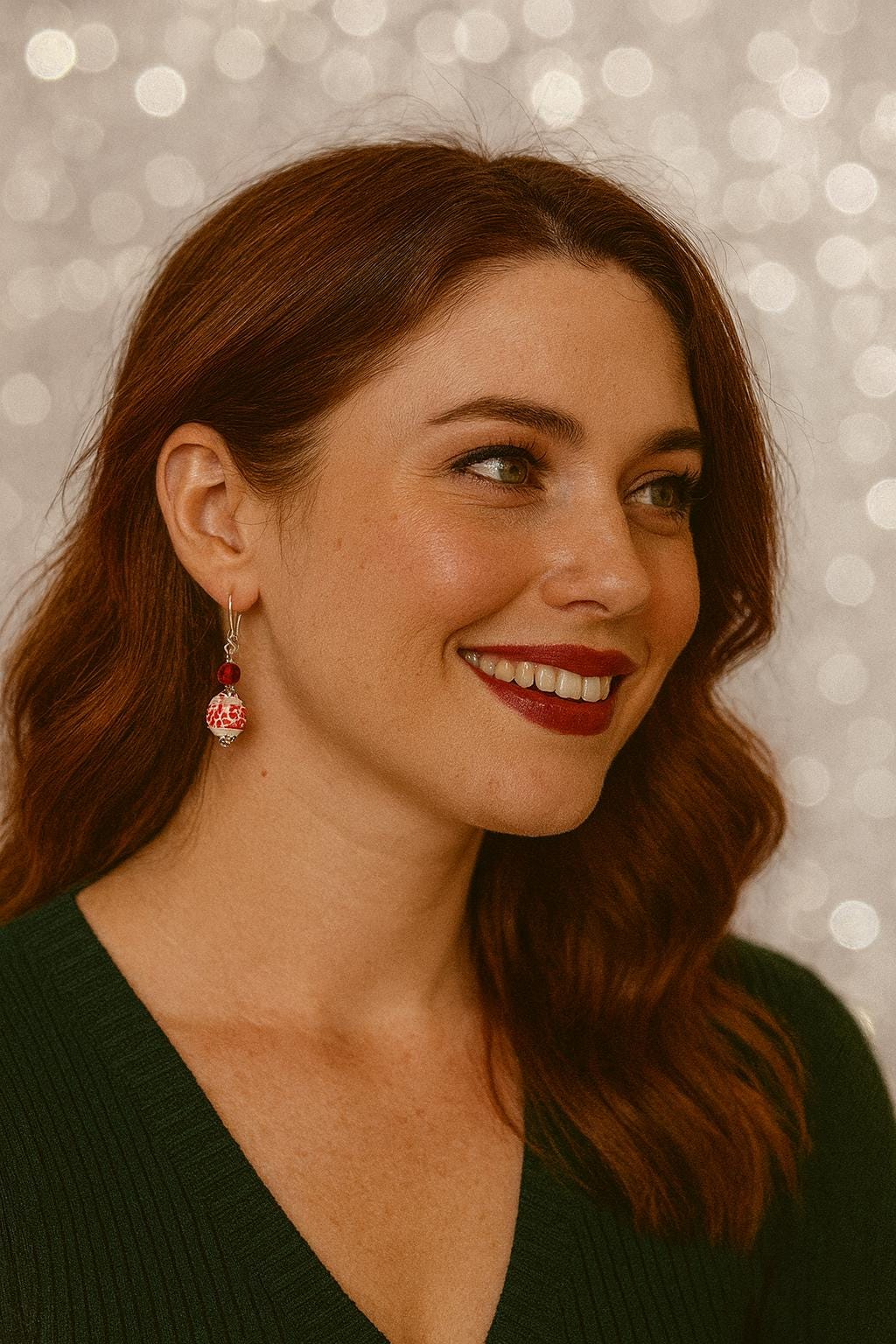 Red Floral Christmas Earrings | Handmade Ceramic Dangle Jewelry