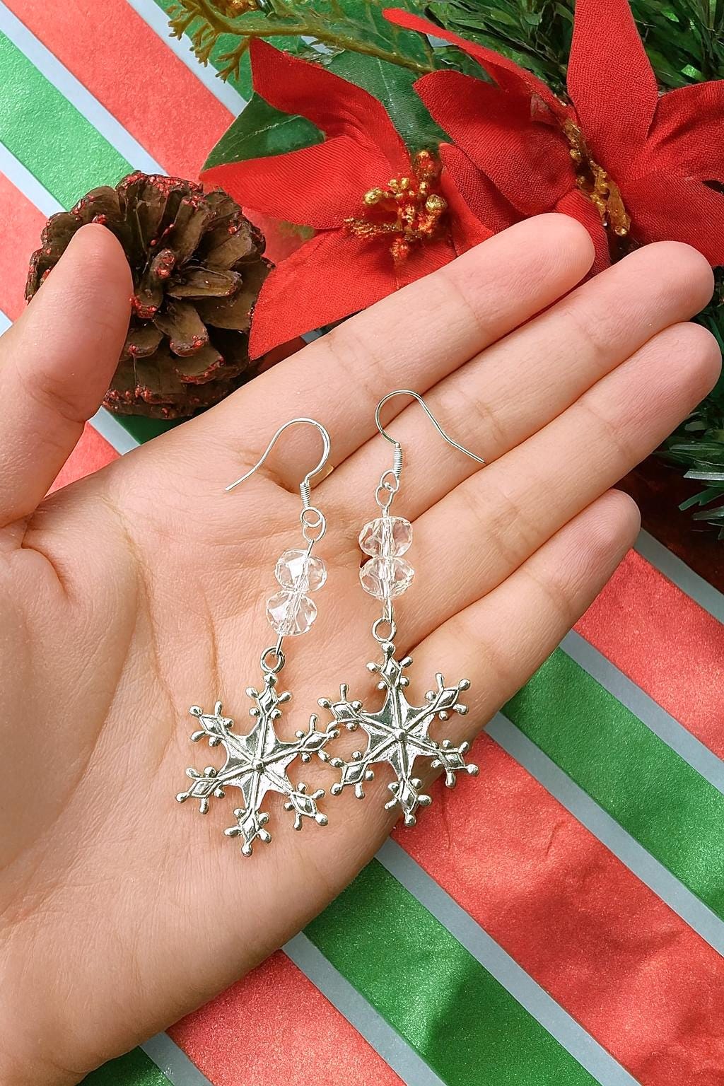 Silver Snowflake Dangle Earrings | Crystal Holiday Jewelry