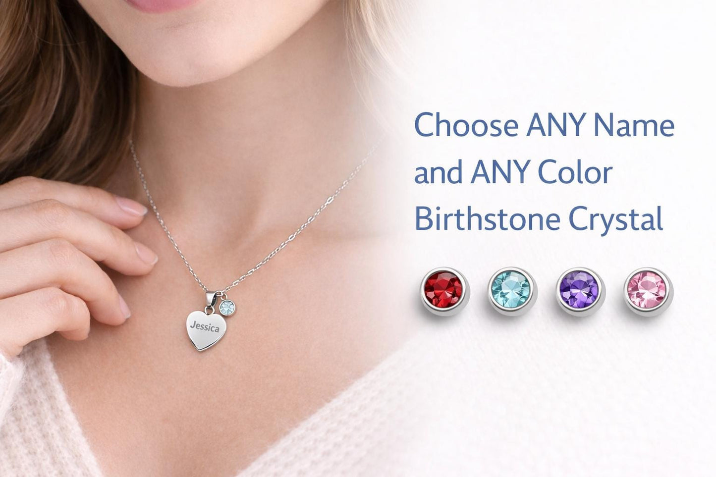 Personalized Heart Name Necklace | Stainless Steel Birthstone Jewelry