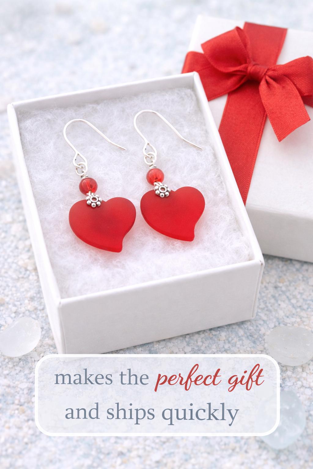 Sea Glass Heart Dangle Earrings | Sterling Silver, Beachy Coastal Jewelry