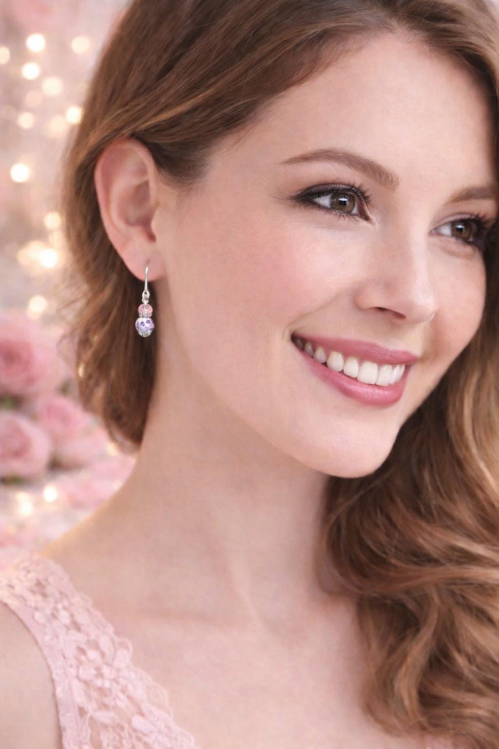 Valentine’s Gift for Her, Pink & Purple Floral Earrings, Romantic Gift for Wife or Girlfriend, Handmade Dainty Jewelry