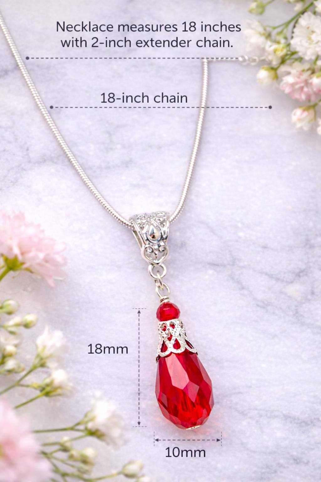 Red Crystal Jewelry Set Gift for Her | Matching Necklace Earrings Bracelet | Elegant 3 Piece Set | Valentine’s Gift - Bad Apple Designs